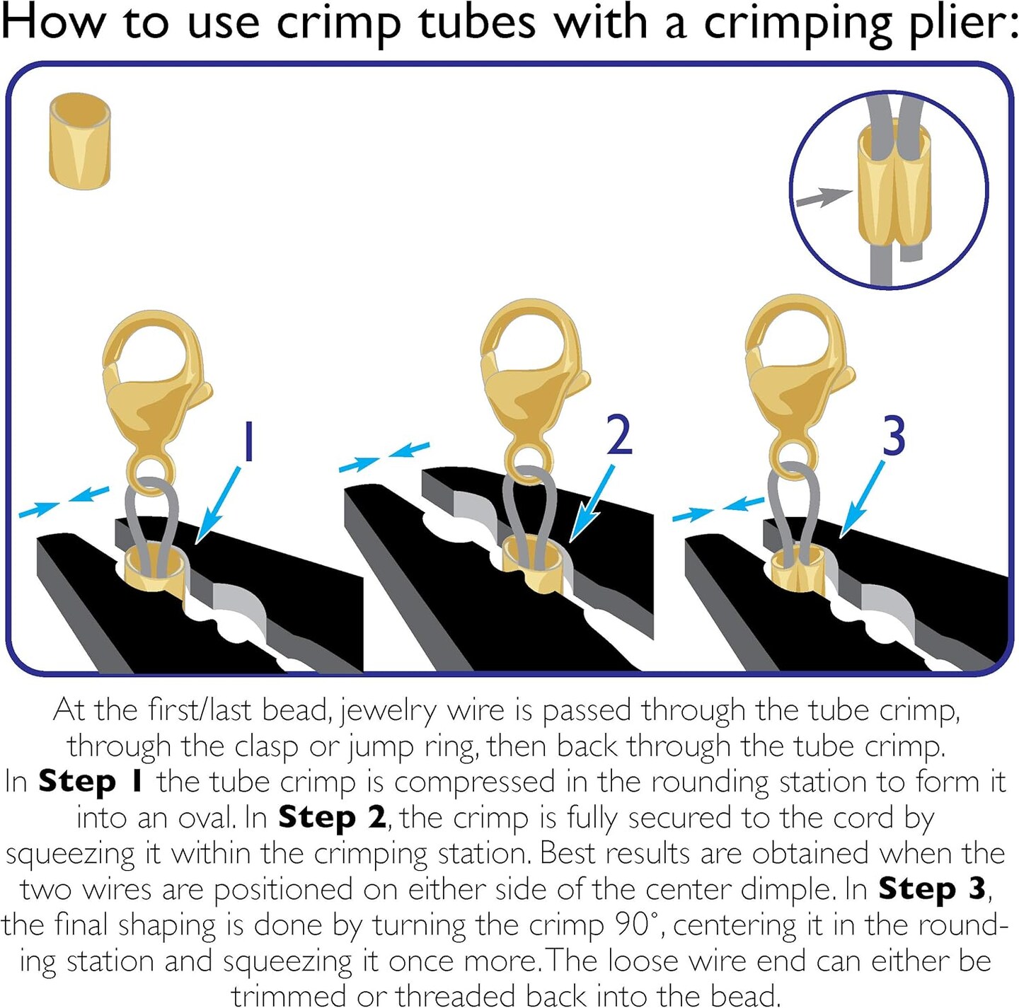The Beadsmith Crimping Set, Crimp Forming Pliers 5-1/8" and 500 Crimp Tubes, 2x2mm in Assorted Colors, Creates Smooth, Rounded Crimps Every Time, No Sharp Edges