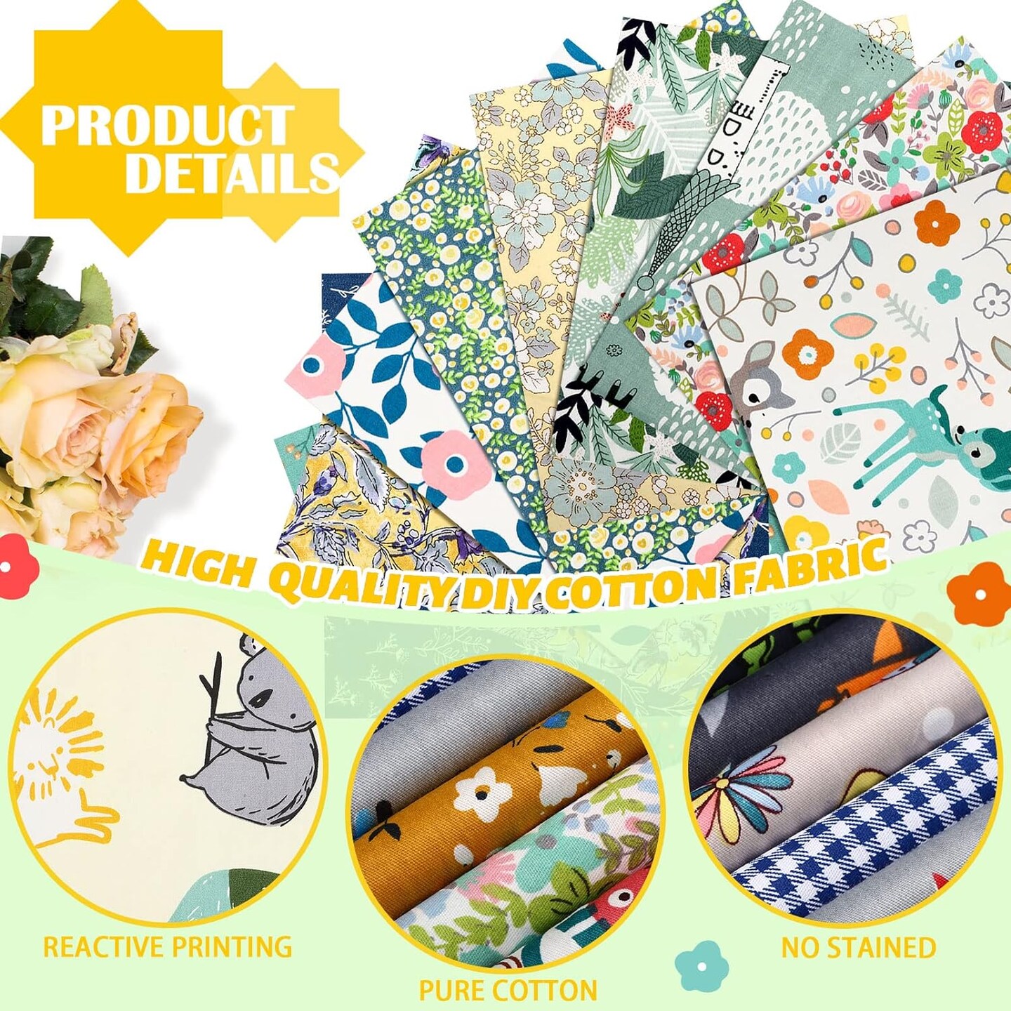 100 Pcs 10 x 10 Inches Cotton Precut Fabric Squares Bulk Floral