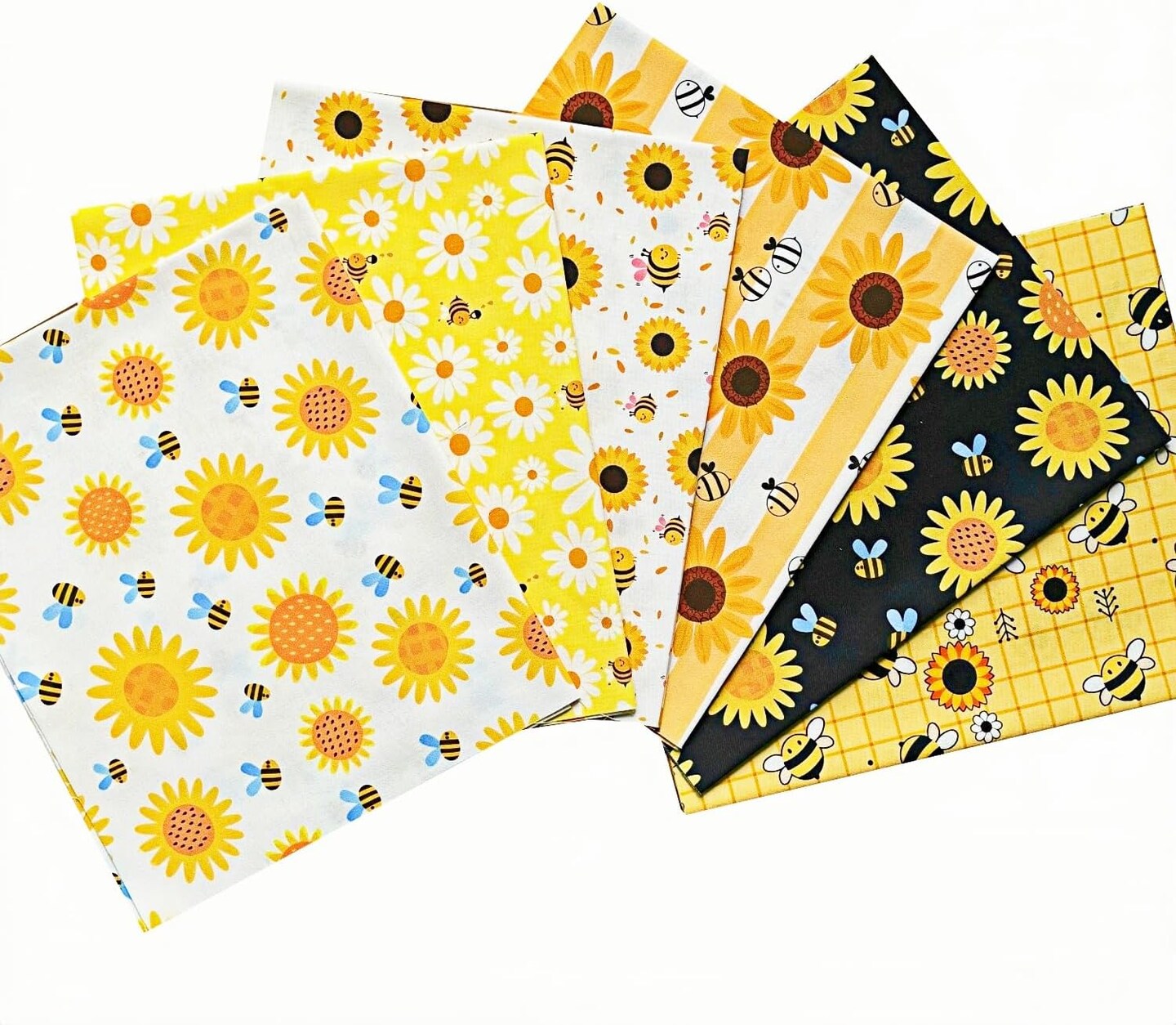 6Pcs Bee Cotton Pre-CutFabric Fat Quarters Sunflower Daisy Honeycomb Quilt