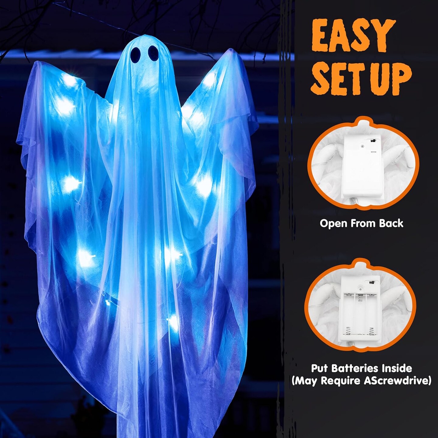 2 Pcs 47&#x201D; Halloween Hanging Light up Ghost