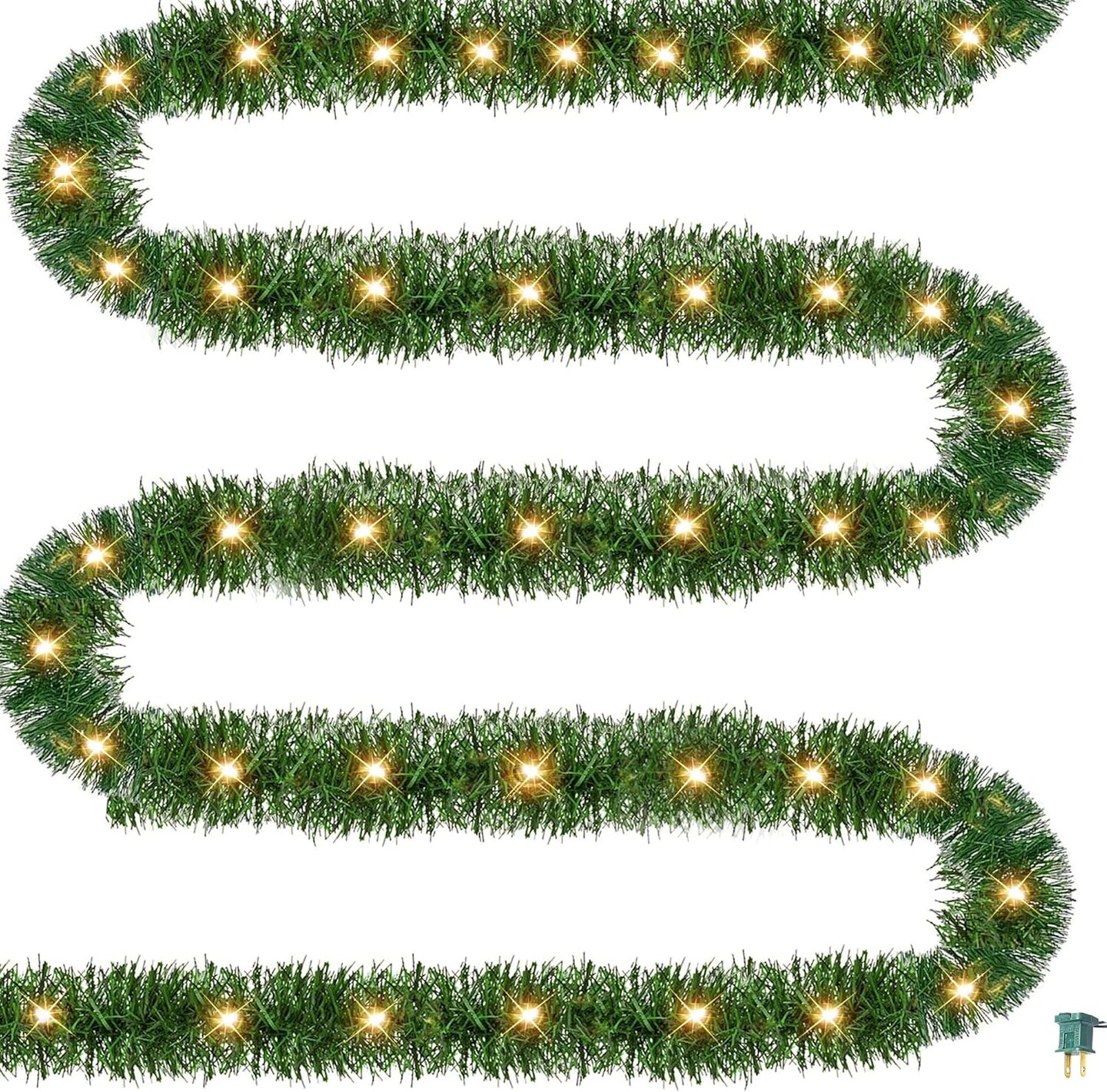 15 FT Artificial Christmas Garland, Pre-Lit 35 Count Mini String Lights