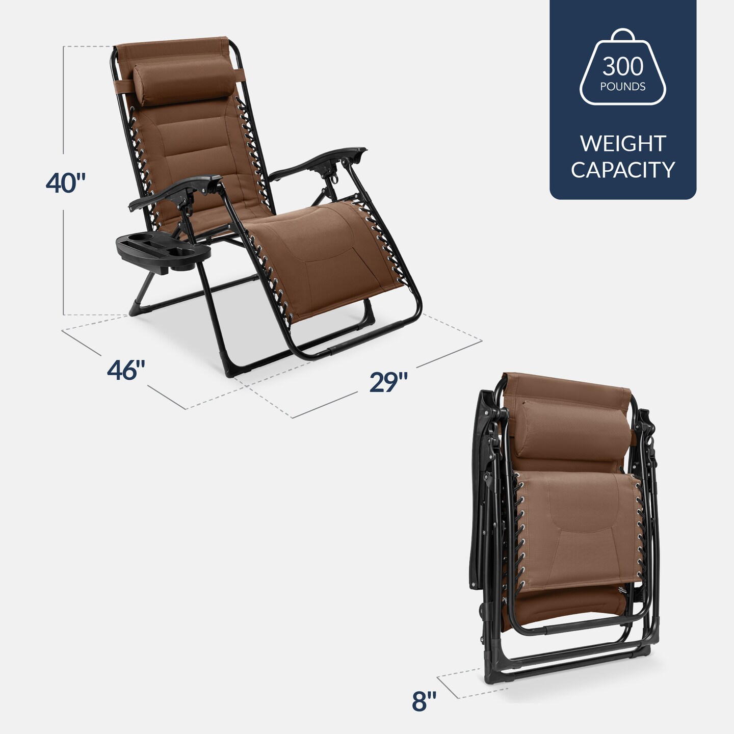 Best Choice Products Oversized Padded Zero Gravity Chair, Folding Outdoor Patio Recliner w/ Side Tray