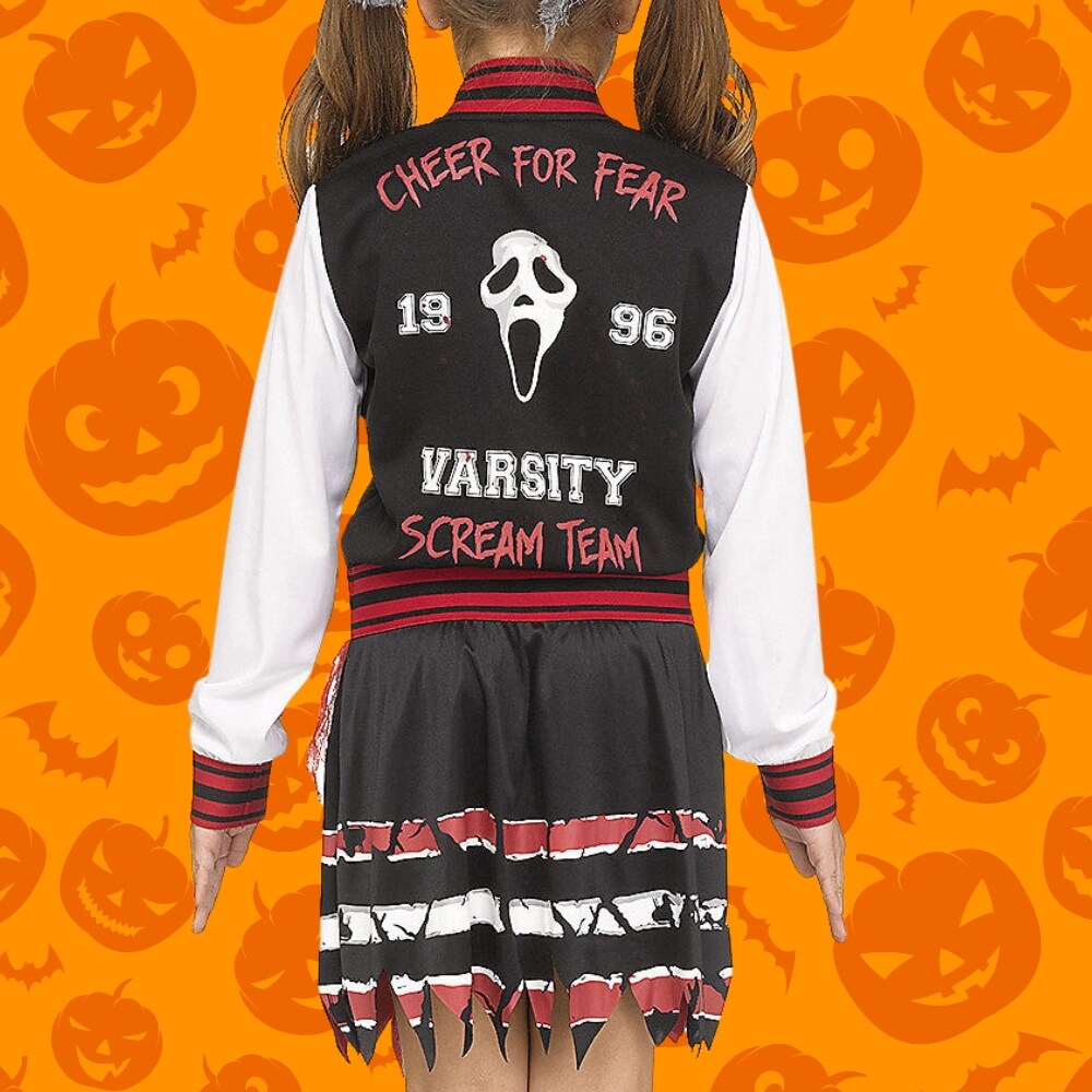 Kids Cheerleader Halloween Costume with Varsity Dress, Pom Poms, Socks &#x26; Ghost Face Accessory