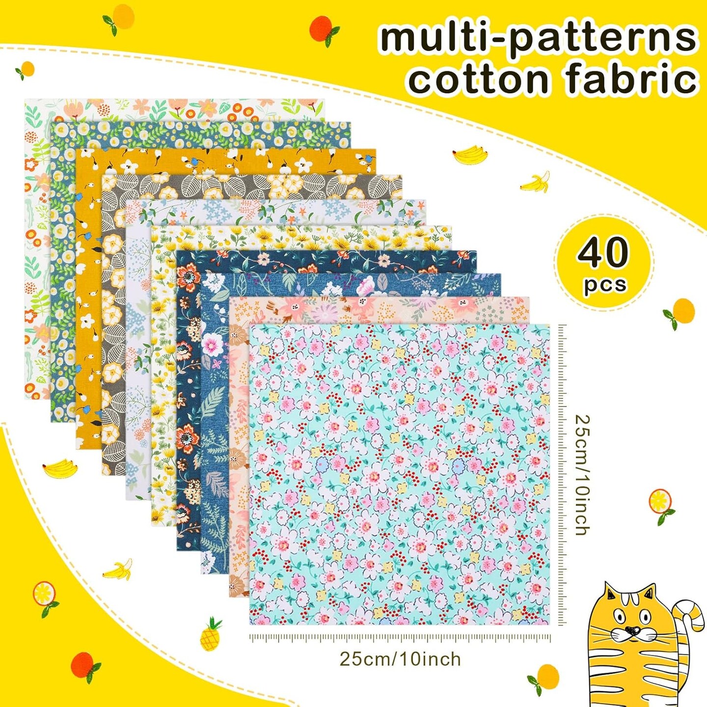 40 Pcs 10 x 10 Inches Animal Floral Cotton Fabric Bundle Squares Precut
