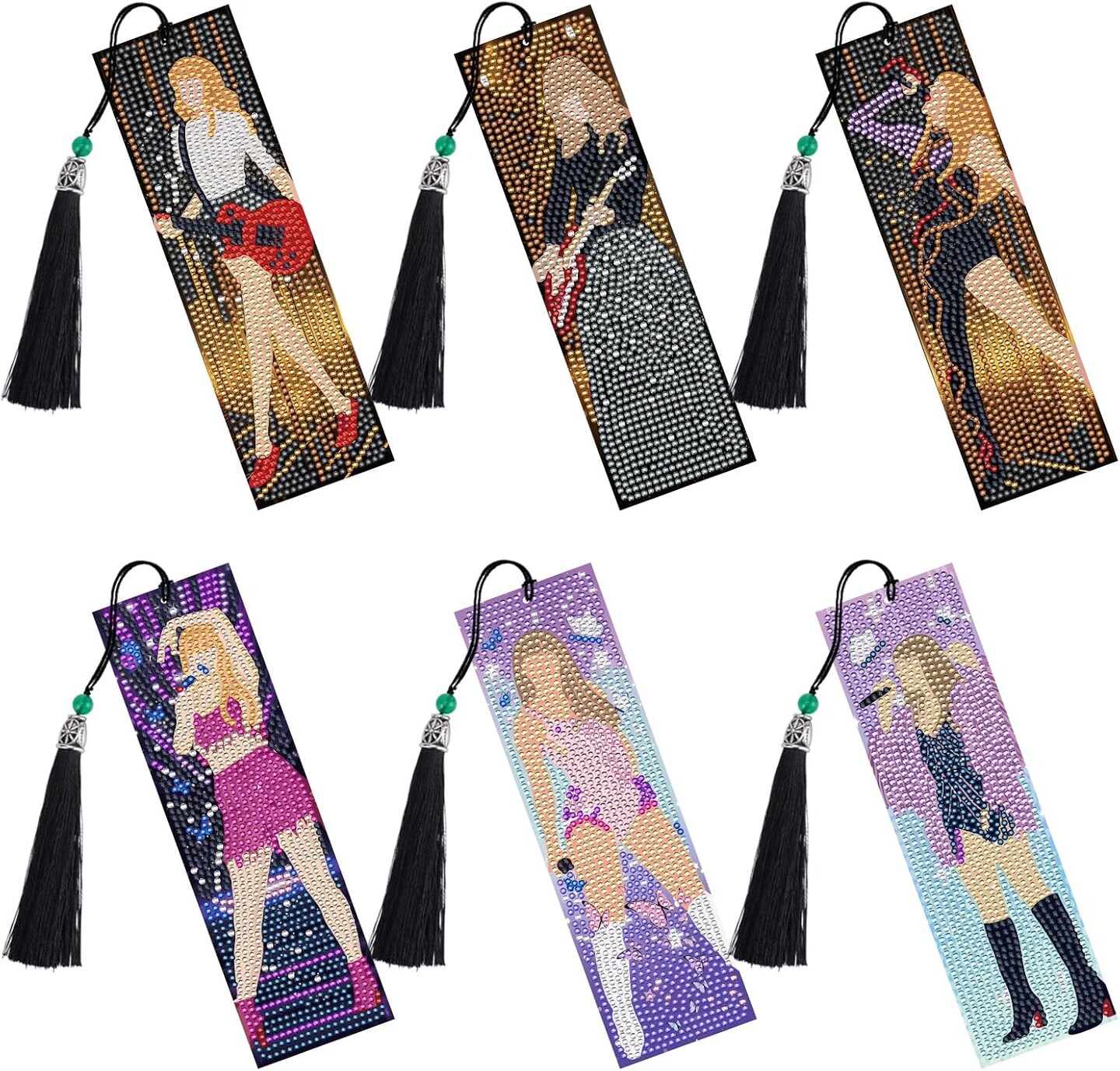 6PCS Singer Diamond Art Bookmarks – DIY Pop Star 5D Diamond Painting Kits, Craft Gift for Book Lovers, Beginners & Music Fans