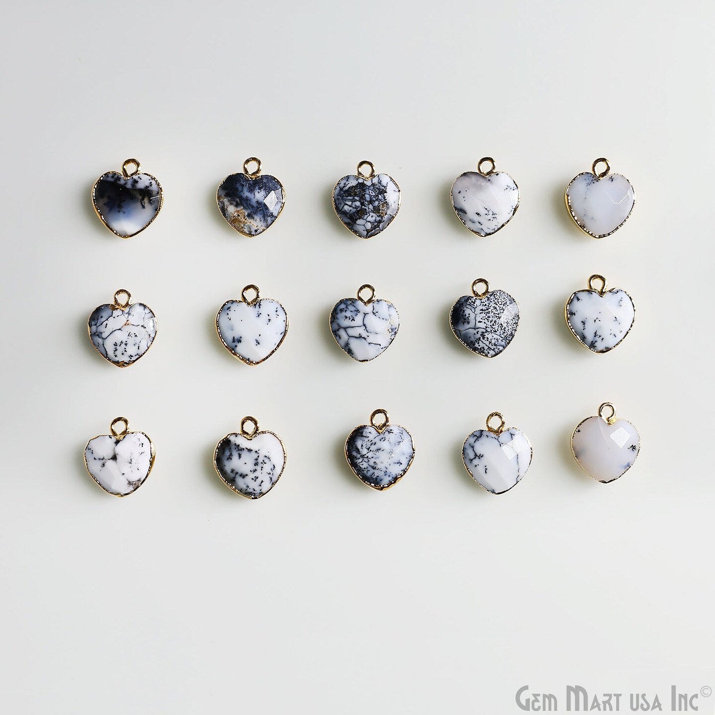Heart Gemstone Pendant, Gold Electroplated Gemstone Charm, 13x12mm, Necklace Pendant, GemMartUSA (50794)