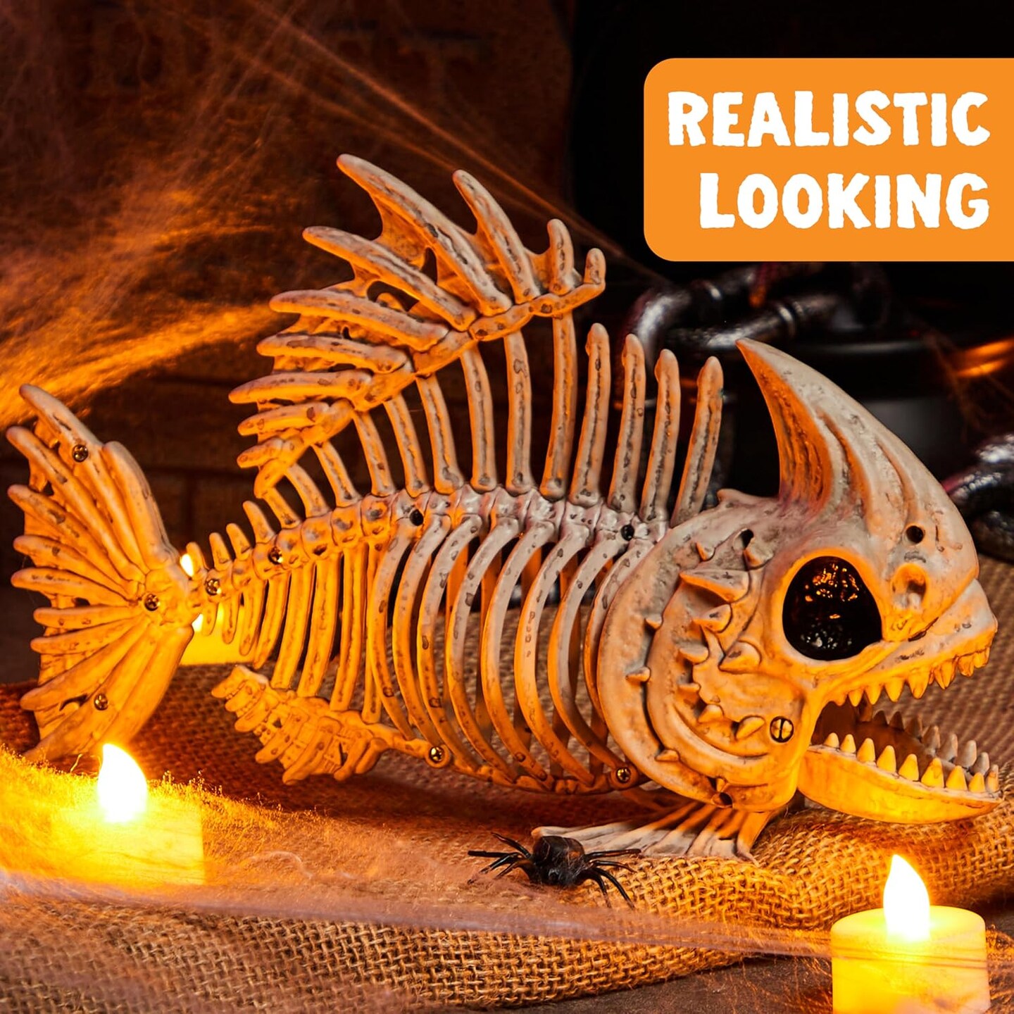2 PCS 9.5 Halloween Posable Fish Skeleton Decor