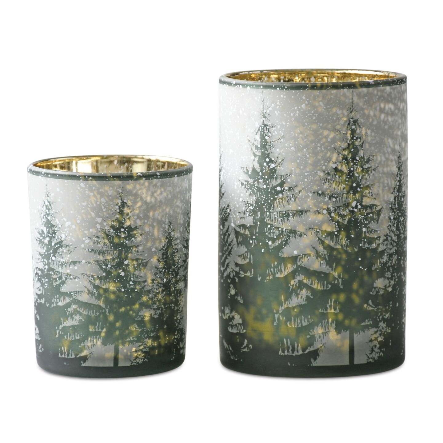 Melrose Pine Tree Mercury Glass Christmas Candle Holders - 7&#x22; - Set of 2