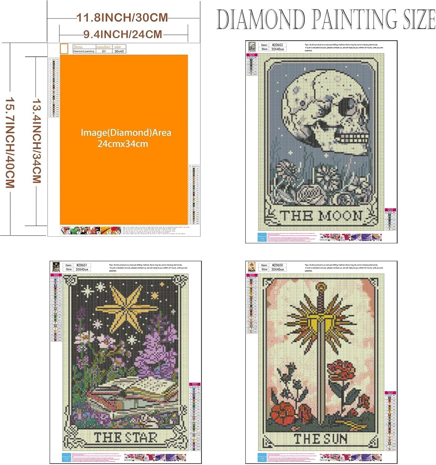 12x16 inch - 3 Pack Tarot Diamond Painting Kits for Adults