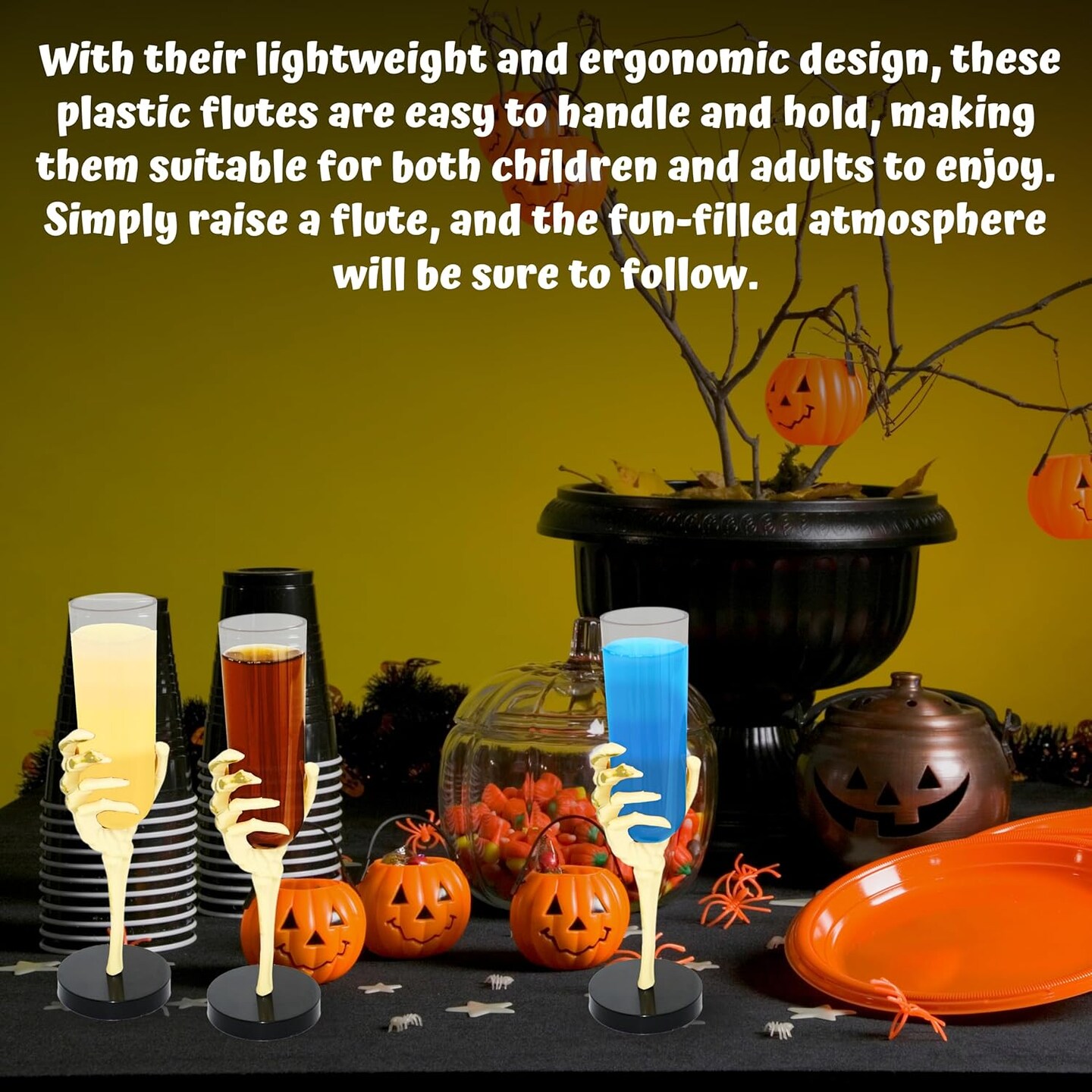 4E&#x27;s Novelty Skeleton Hand Flutes 12 Pack, 2.7oz Clear Plastic Halloween Goblets, BPA-Free Skeleton Cocktail Cups, Wine &#x26; Shot Glasses for Halloween Parties, Pirate Parties, Spooky Drinkware &#x26; Party Supplies