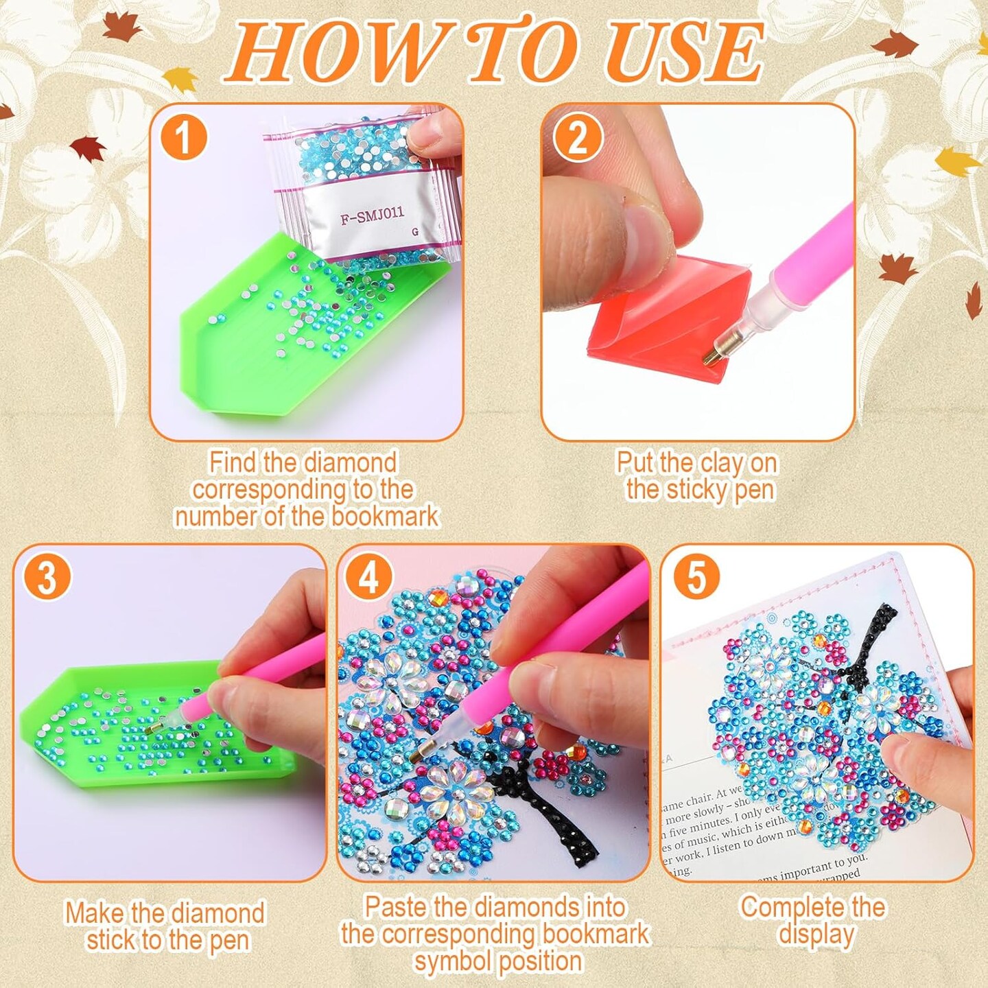 12 Pcs 5D Diamond Painting Corner Bookmark Kits(Tree Style)