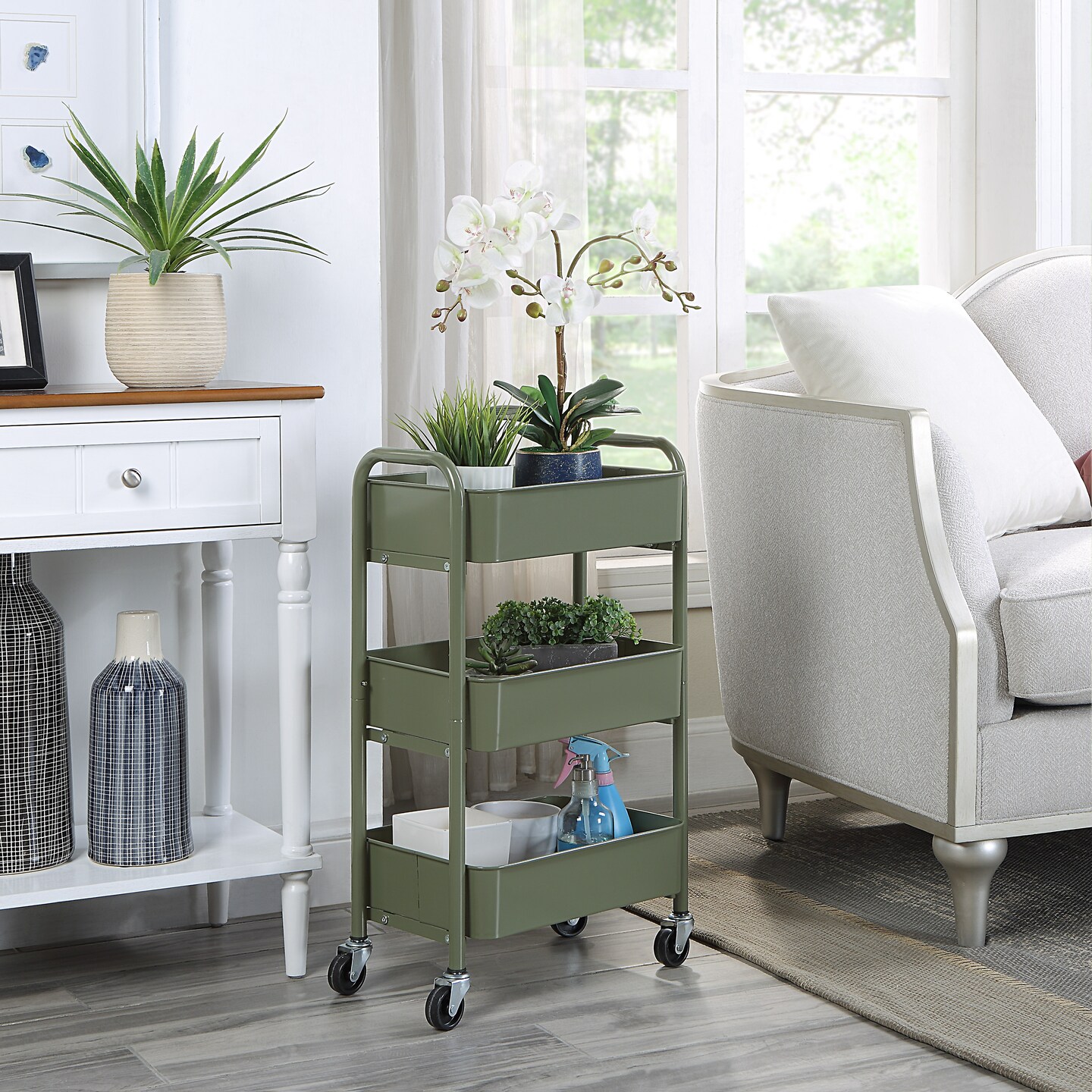 3-Tier Rolling Metal Storage Cart &#x2013; Kitchen &#x26; Under Desk Organizer with Casters