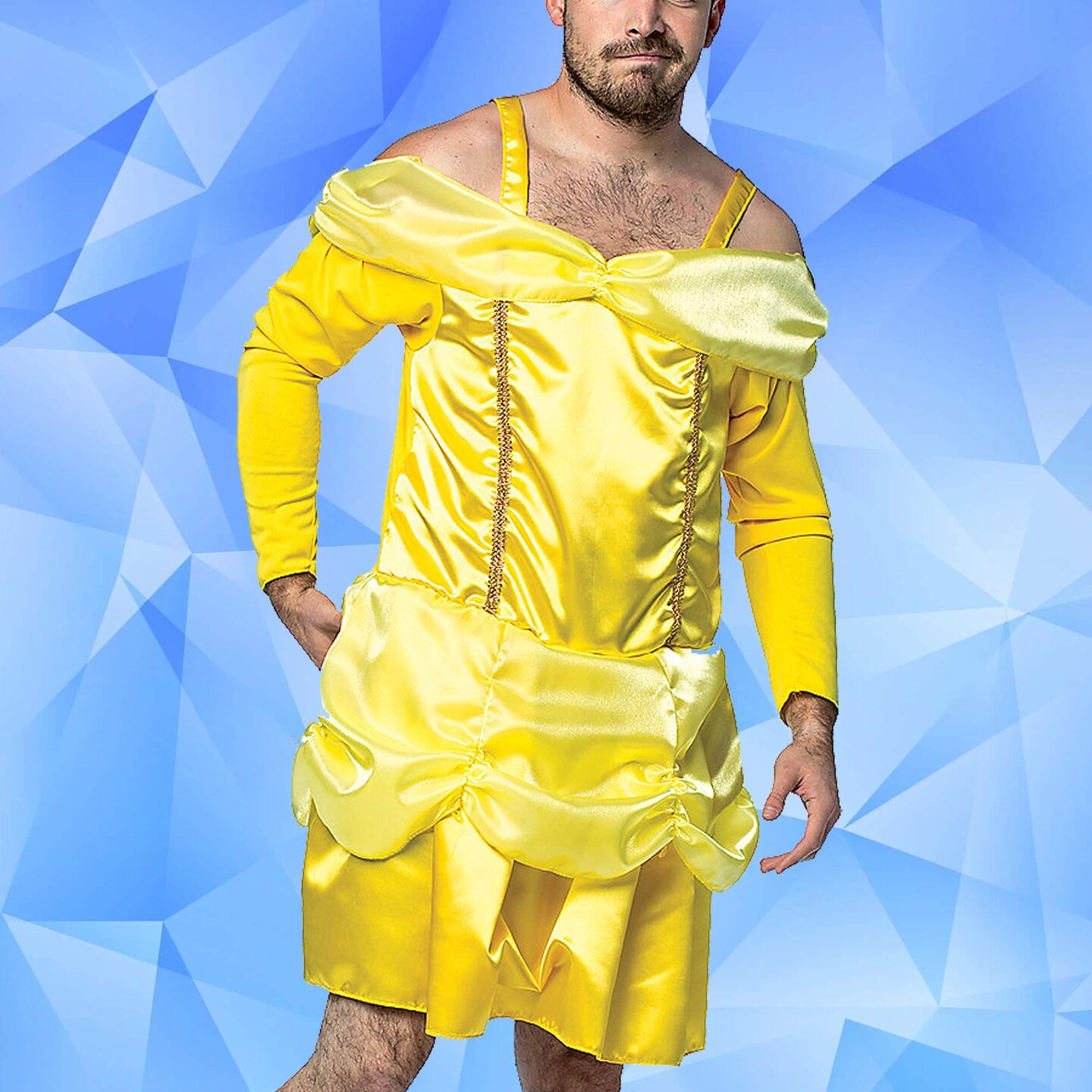 Men’s Beauty Is A Beast Funny Gold Dress & Crown Halloween Costume