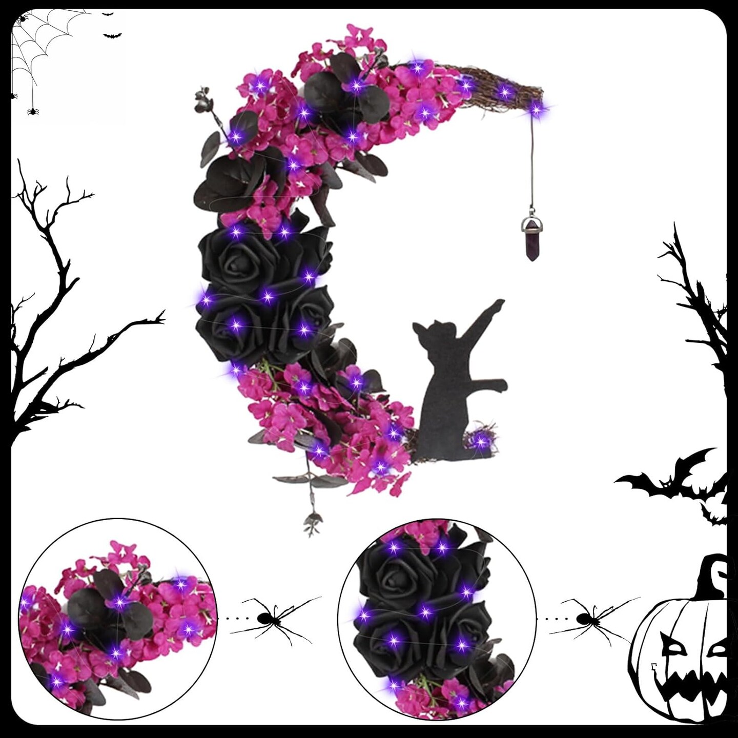 Halloween Black Moon Cat Wreath Signs