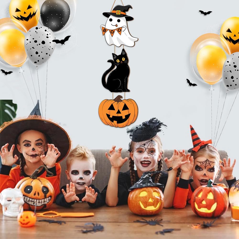 Halloween Ghost Black Cat Pumpkin Door Hanging Sign Decorations