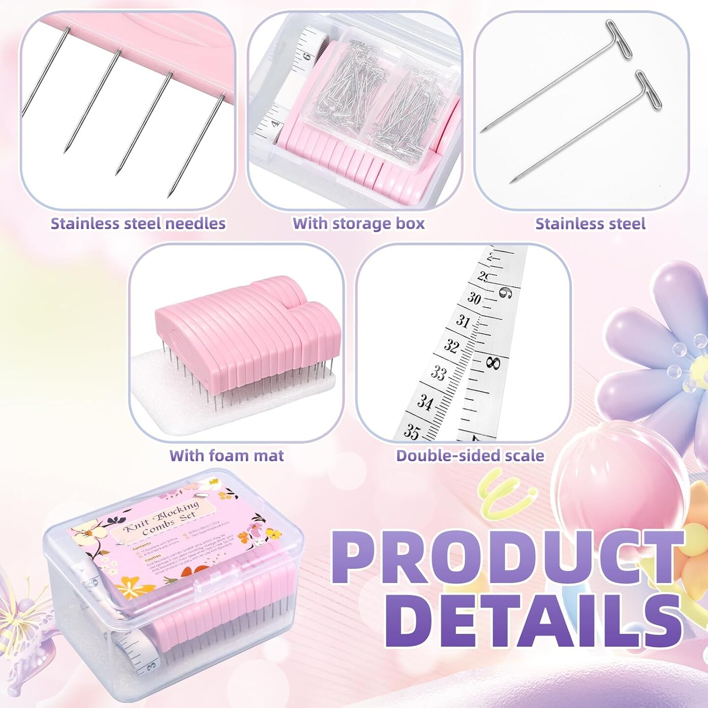 120-Piece Knit Blocking Pins Kit for Knitting and Crochet, Includes 20 Knit Blocking Combs, 100 T-Pins for Blocking Mats, with Storage Box