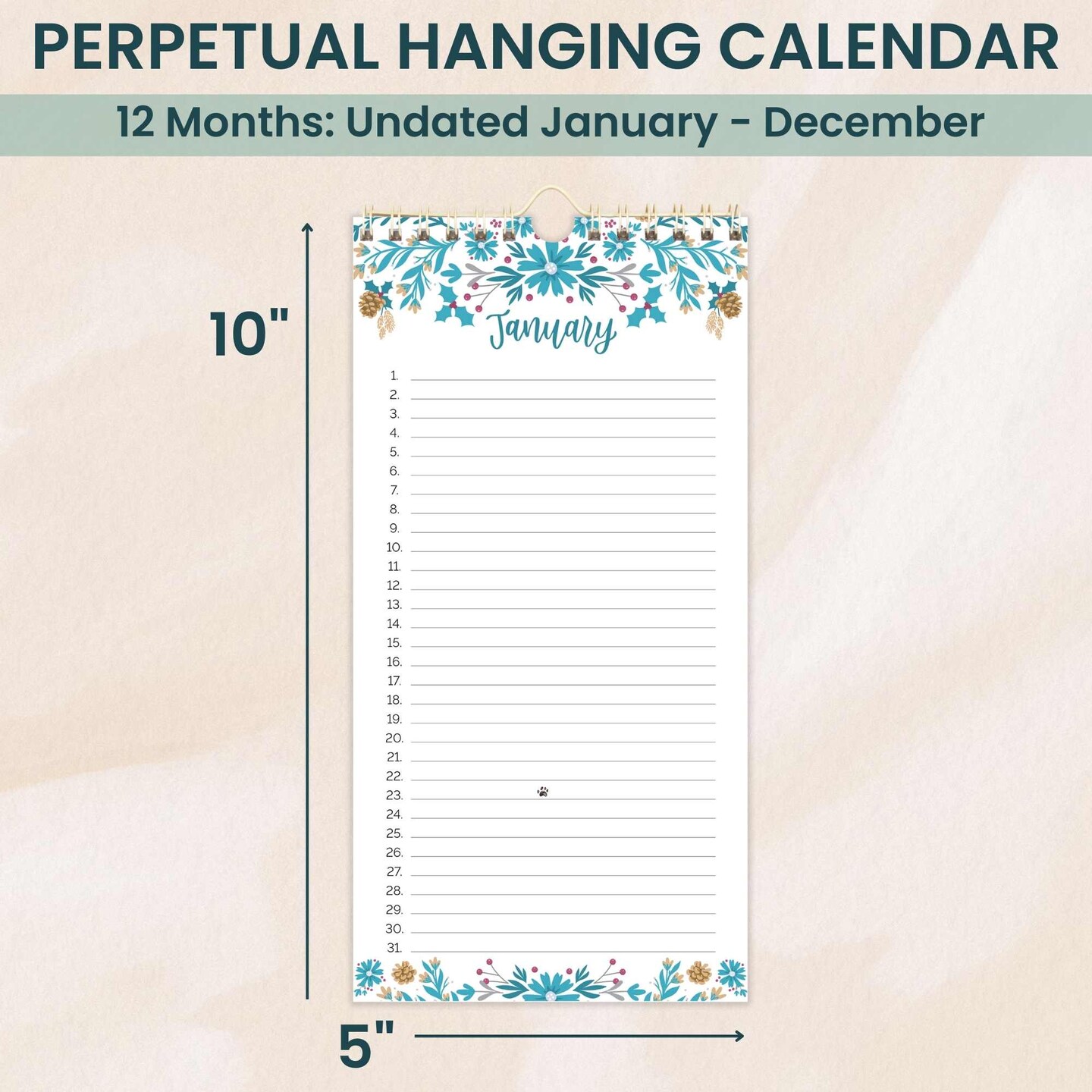 bloom daily planners Perpetual Calendar, 5" x 10", Seasonal Florals