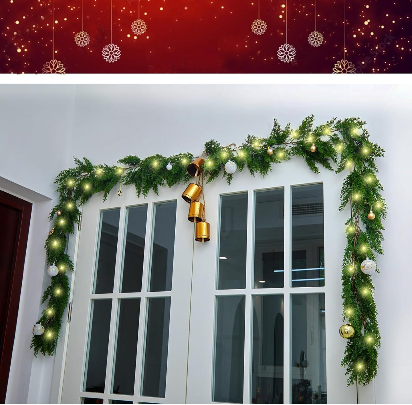 6FT Cedar Garland Realistic Christmas Garland with 16 FT LED Lights String