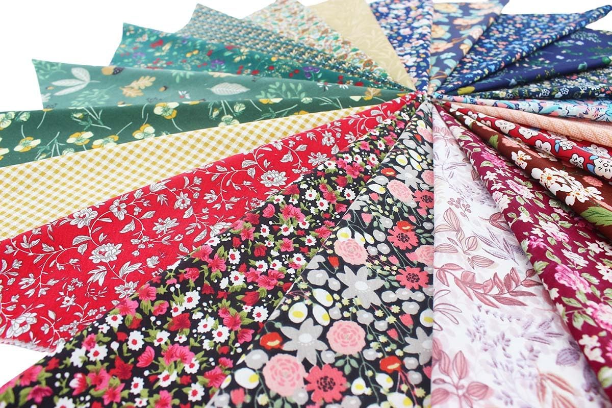 10x10 - 42pc Dark Floral Cotton Precut Fabric Bundle for Quilting