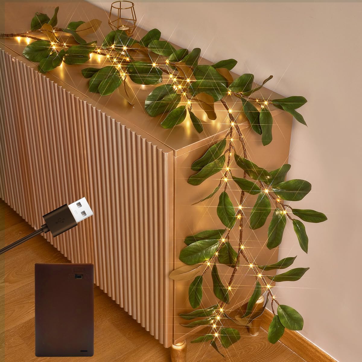 6FT 80 LED Spring Greenery Magnolia Lighted Garland with Timer