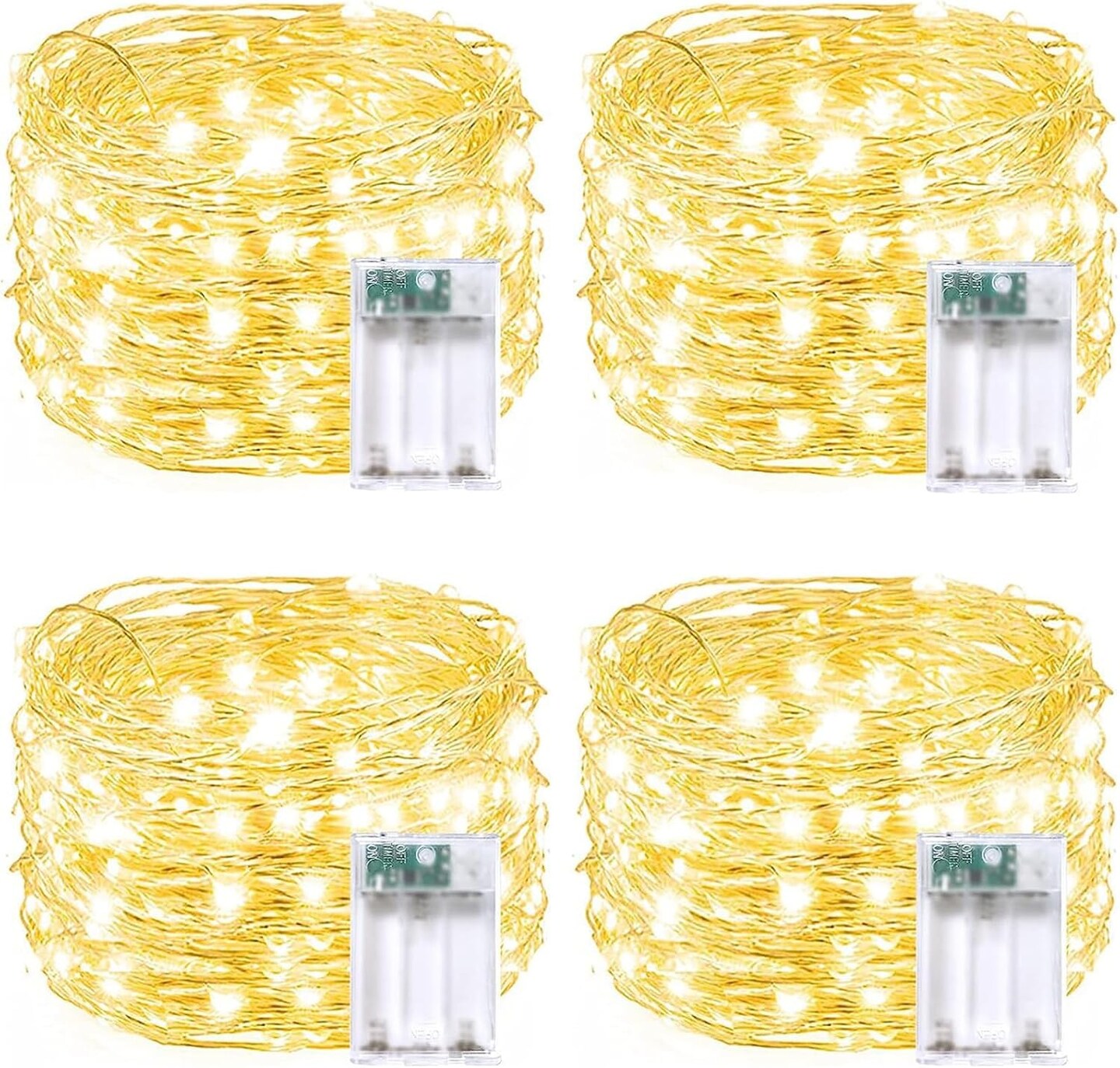 4 Pack 80FT 240 LED Battery Operated Fairy Lights with Timer – Waterproof Twinkle String Lights for Bedroom, Centerpiece, Christmas & Outdoor Décor (Warm White)