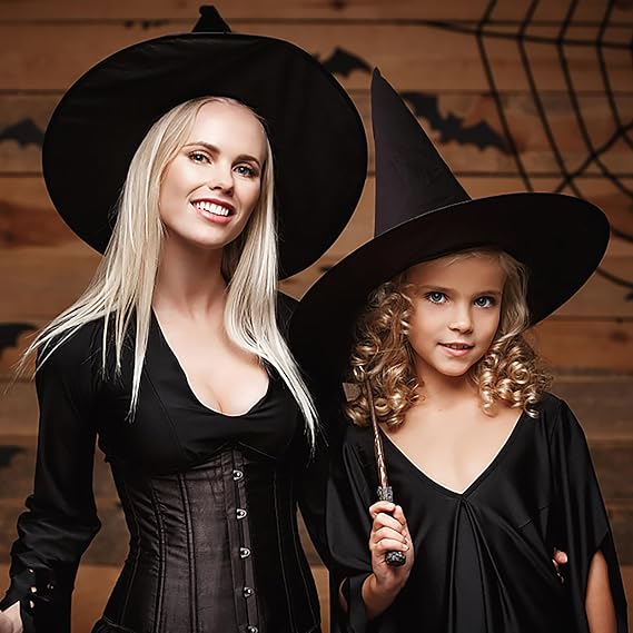 2 Pack Halloween Black Witch Hats with Hanging Rope