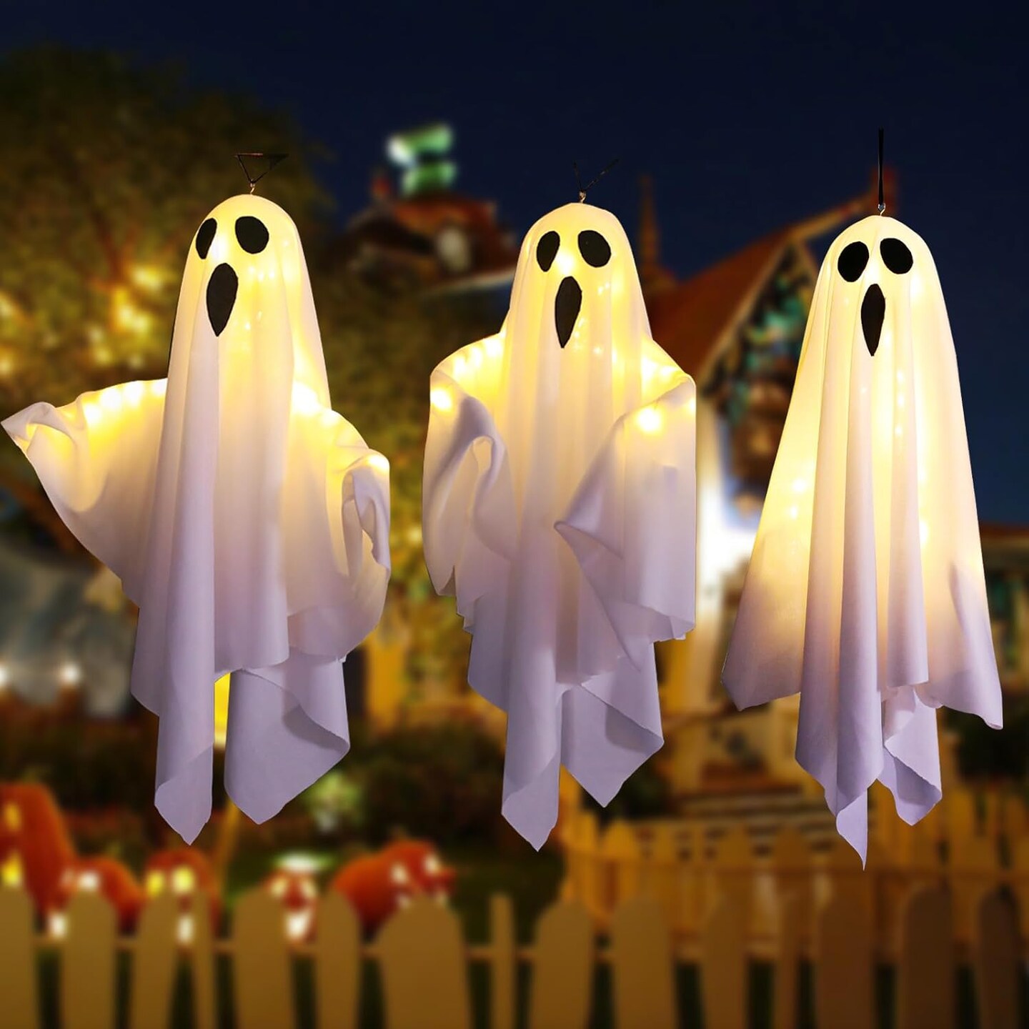 3PCS Halloween Hanging Light up Ghost