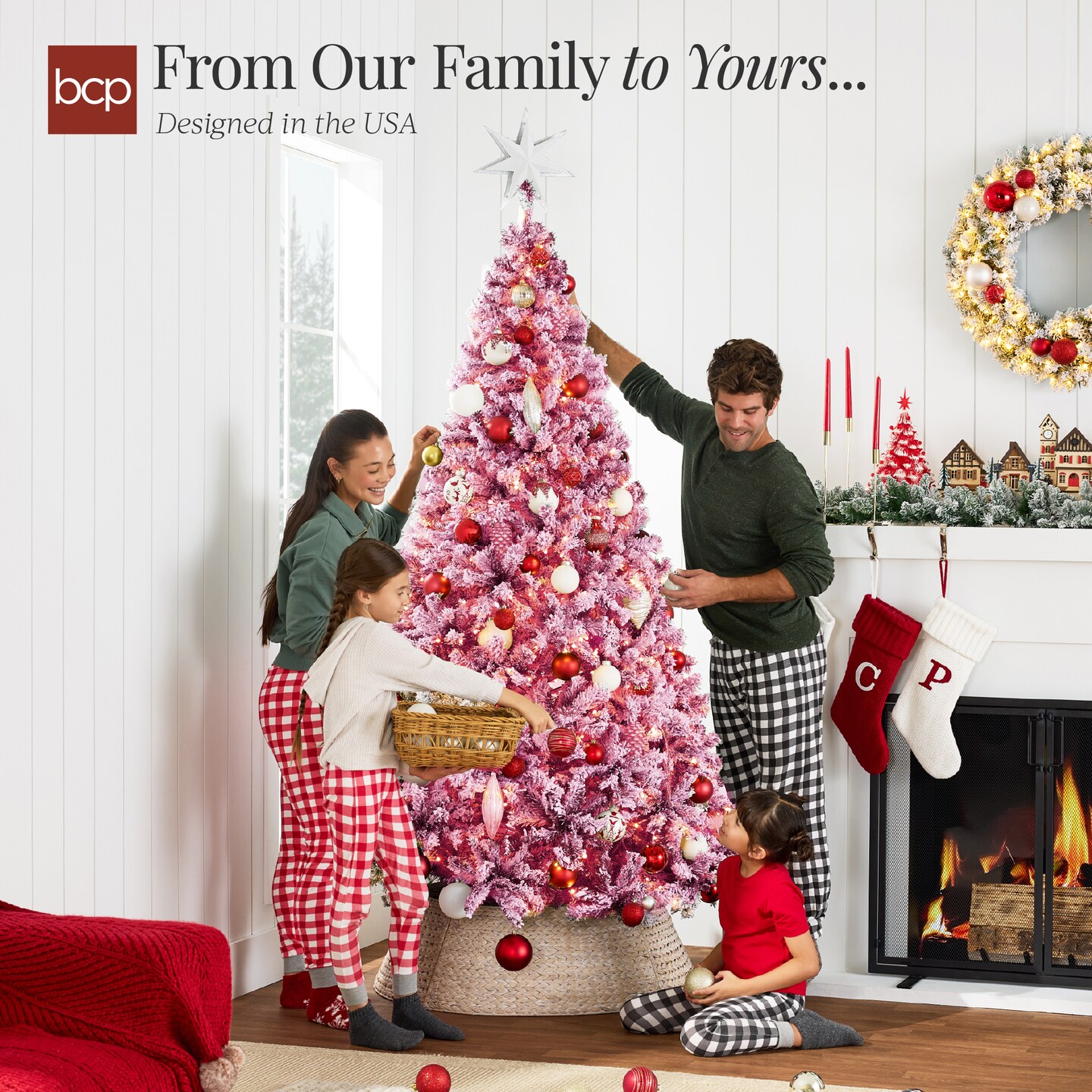 Best Choice Products Prelit Pink Artificial Christmas Tree, Snow Flocked Fir Holiday Decoration