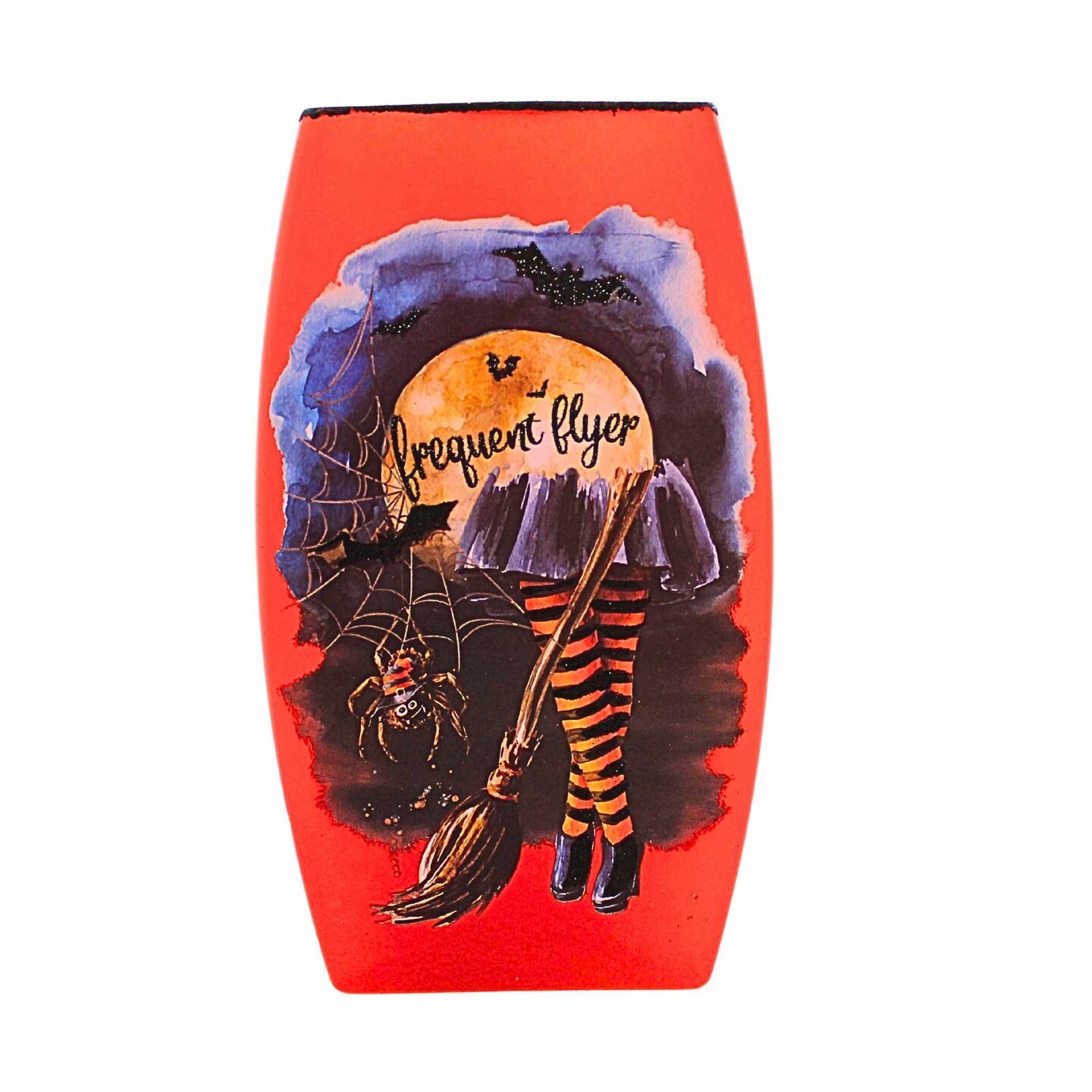 Stony Creek 7.75 In Frequent Flyer Pre-Lit Med Vase Halloween Lighted Glass Accent , Halloween Decor Halloween Witches Hat Spider Moon