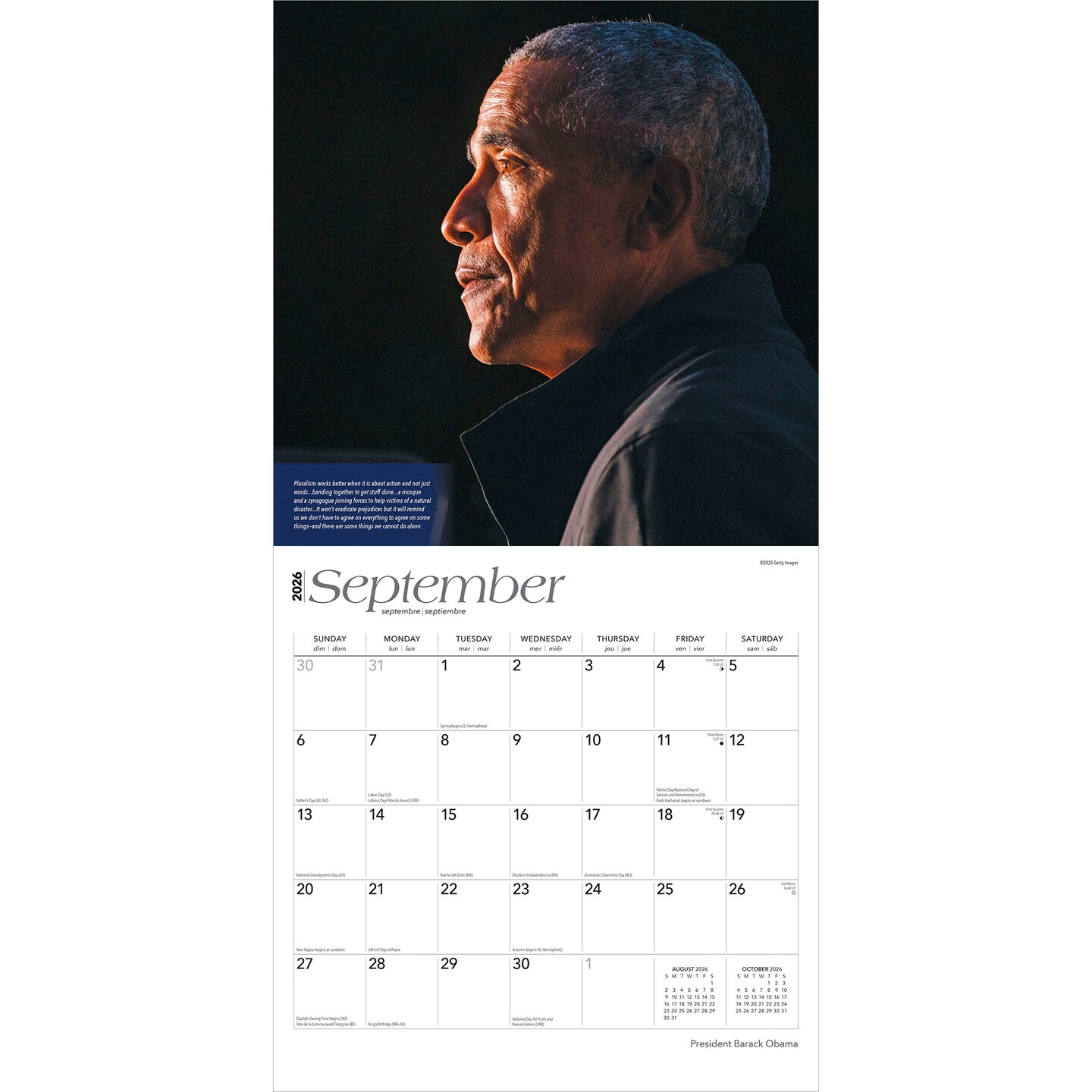 President Barack Obama | 2026 12 x 24 Inch (Hanging) Monthly Square Wall Calendar | Plastic-Free