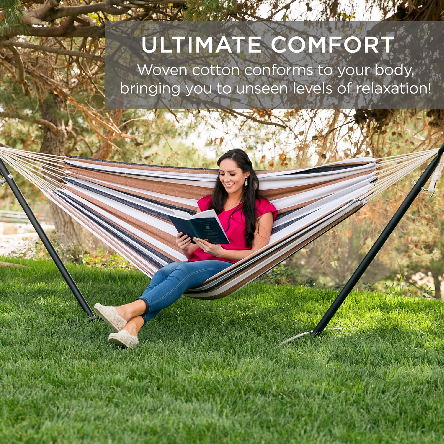 Best Choice Products 2-Person Brazilian-Style Cotton Double Hammock with Stand Set w/ Carrying Bag