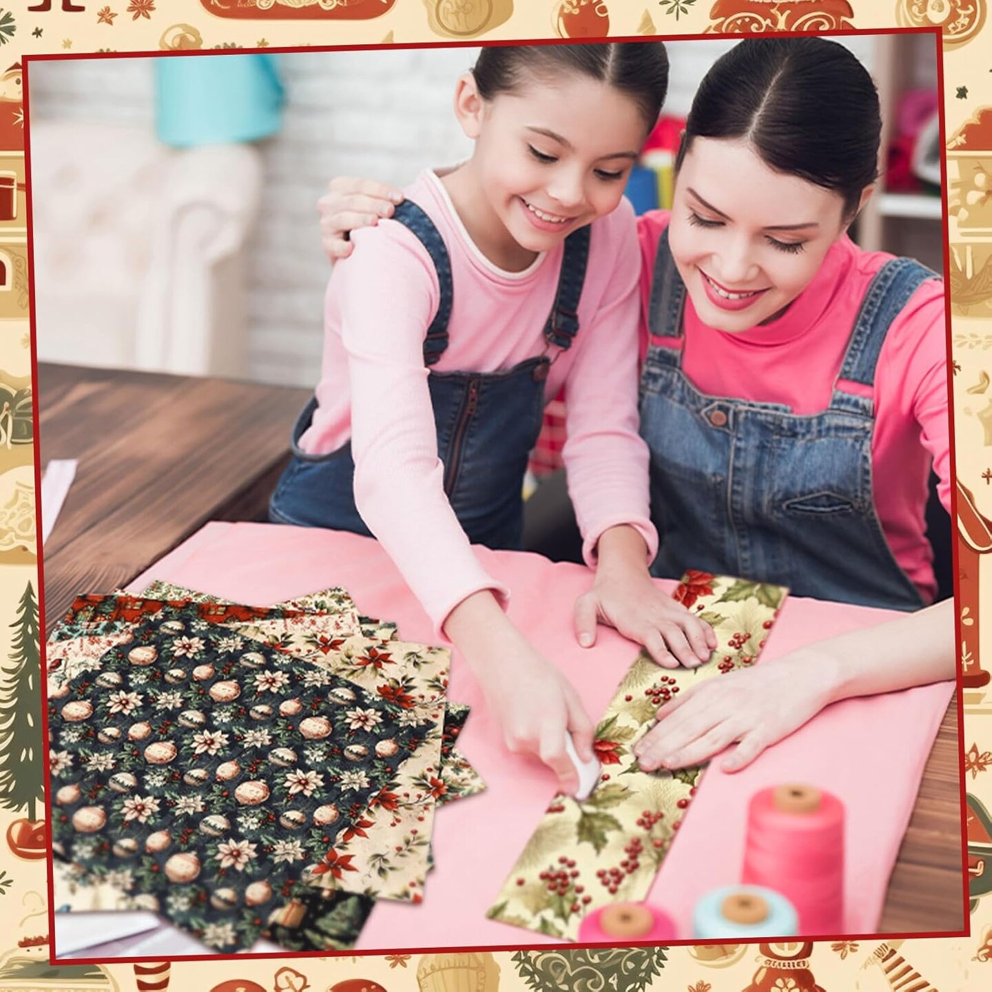 60PCS 10×10 Inch Vintage Christmas Quilting Fabric – Precut Fat Squares, Rustic Santa Claus & Red Cardinal Fabric Bundles for Patchwork, DIY Crafts & Sewing