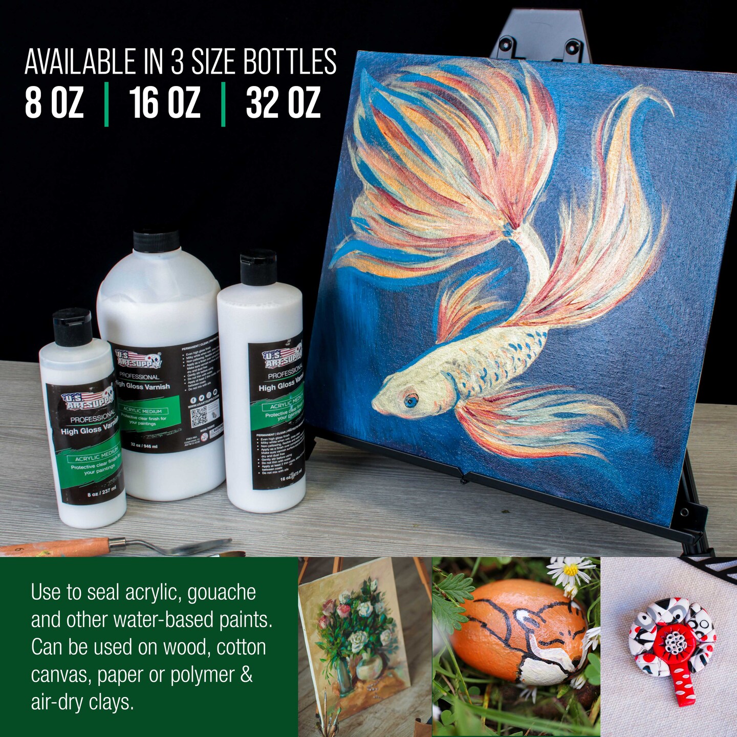 8 oz High Gloss Varnish for Acrylic Paintings - Clear Protective Finish with UV Protection