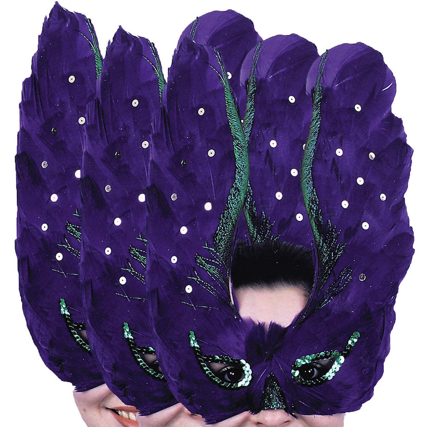 Mardi Gras Feather Mask Purple with Sequin