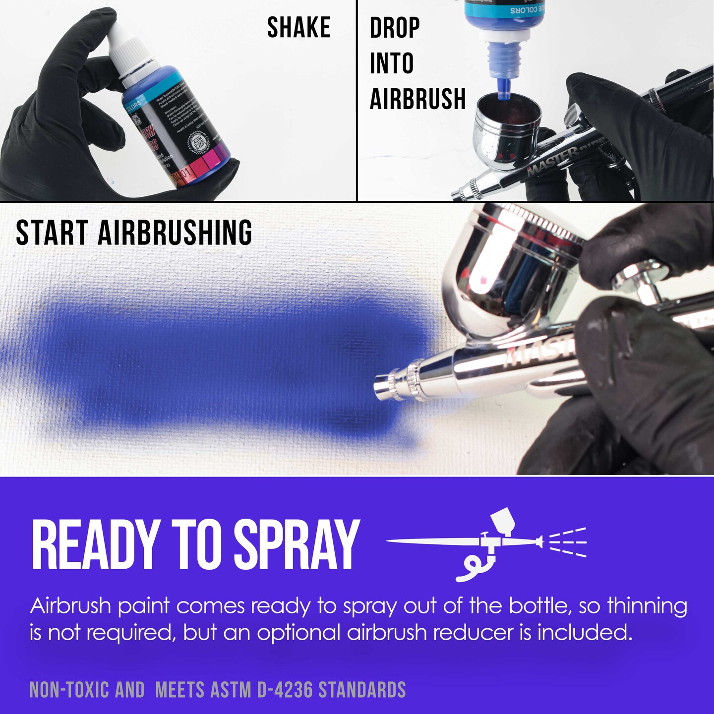 Airbrush Paint Set - 12 Color Primary Opaque with Reducer &#x26; Cleaner, Ready to Spray Air brush Paint, 1-Ounce Water-Based Acrylic for Painting Metal, Plastic Models, Canvas, Wood