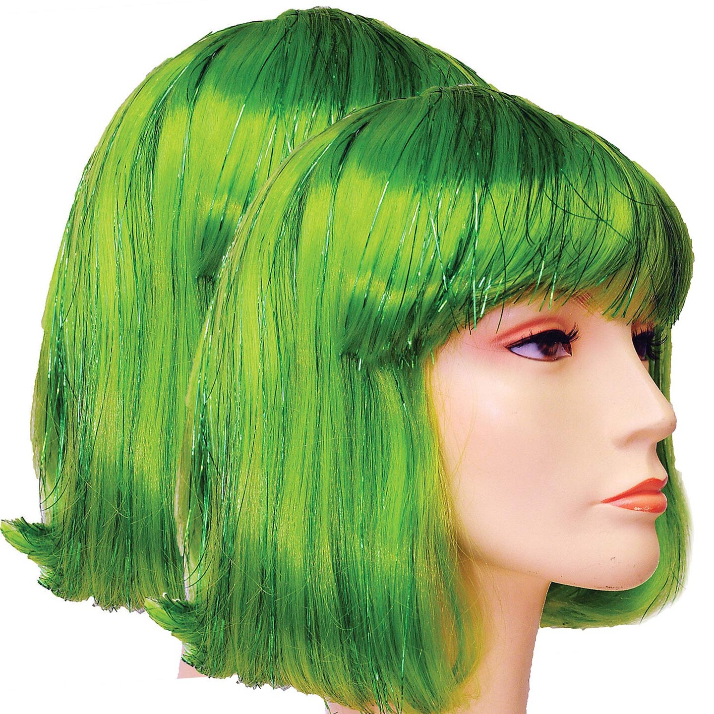 China Doll Wig Green with Tinsel Shine