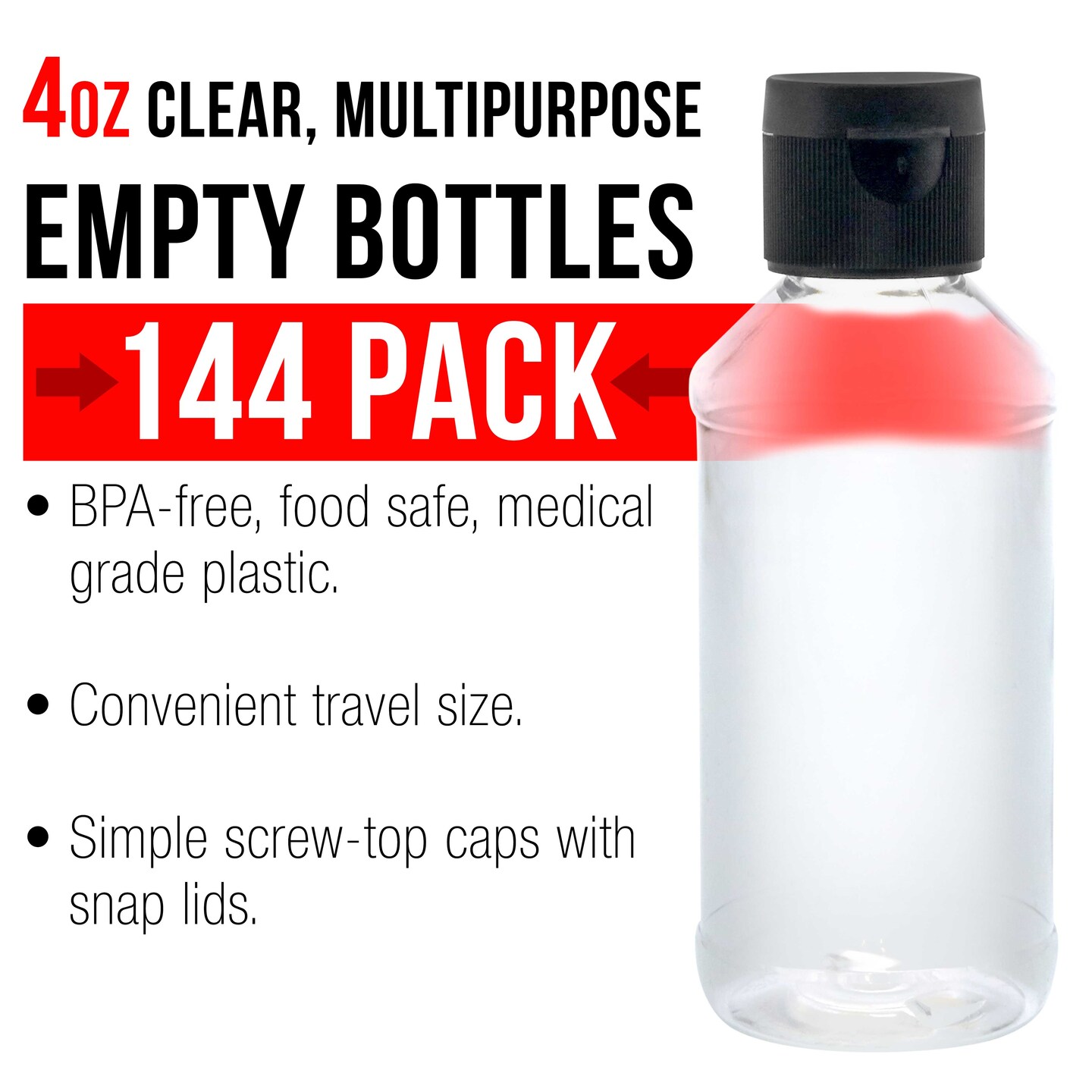 4 ounce Squeeze PET Plastic Bottles with Flip Cap - BPA-free, food safe, medical grade plastic, acrylic pouring paint (Pack of 144)