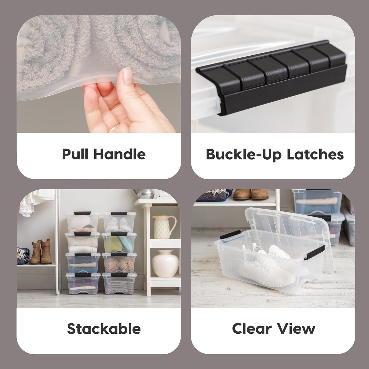 IRIS USA 4 Pack Plastic Storage Bins with Lids, 13 Quart, Latches Durable Nestable Containers Secure Pull Handle