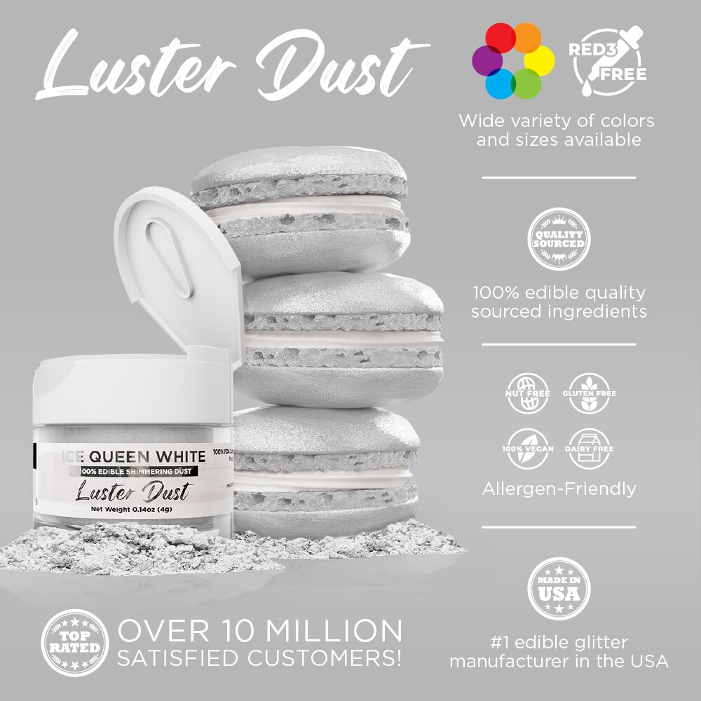 Bakell - Ice Queen White Luster Dust (4g, 1x Jar) Edible Vegan Dust &#x26; Paint for Baking, Desserts and Beverages