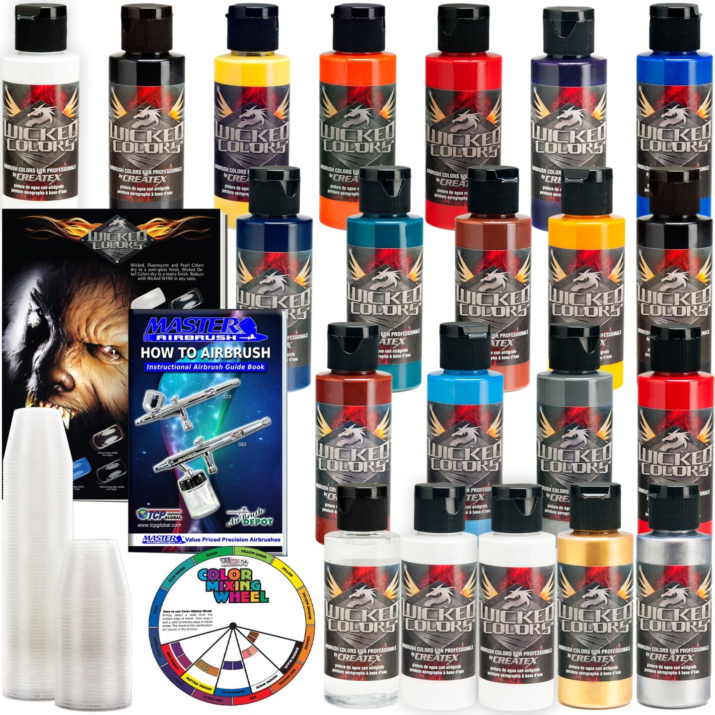 20 Color &#x26; Reducer Wicked Airbrush Paint Set, 2 oz. Bottles