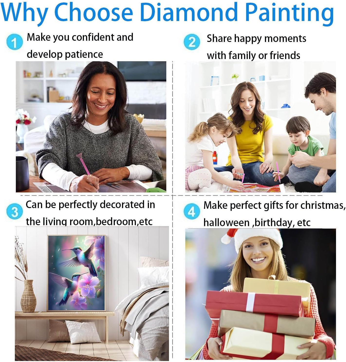 Hummingbird Diamond Art Kits for Adults, Birds Round Full Drill Diamond Painting Kits for Beginners Gem Art Painting Kits, DIY 5D Diamond Dots Painting with Diamond Arts and Crafts Decor 12x16inch