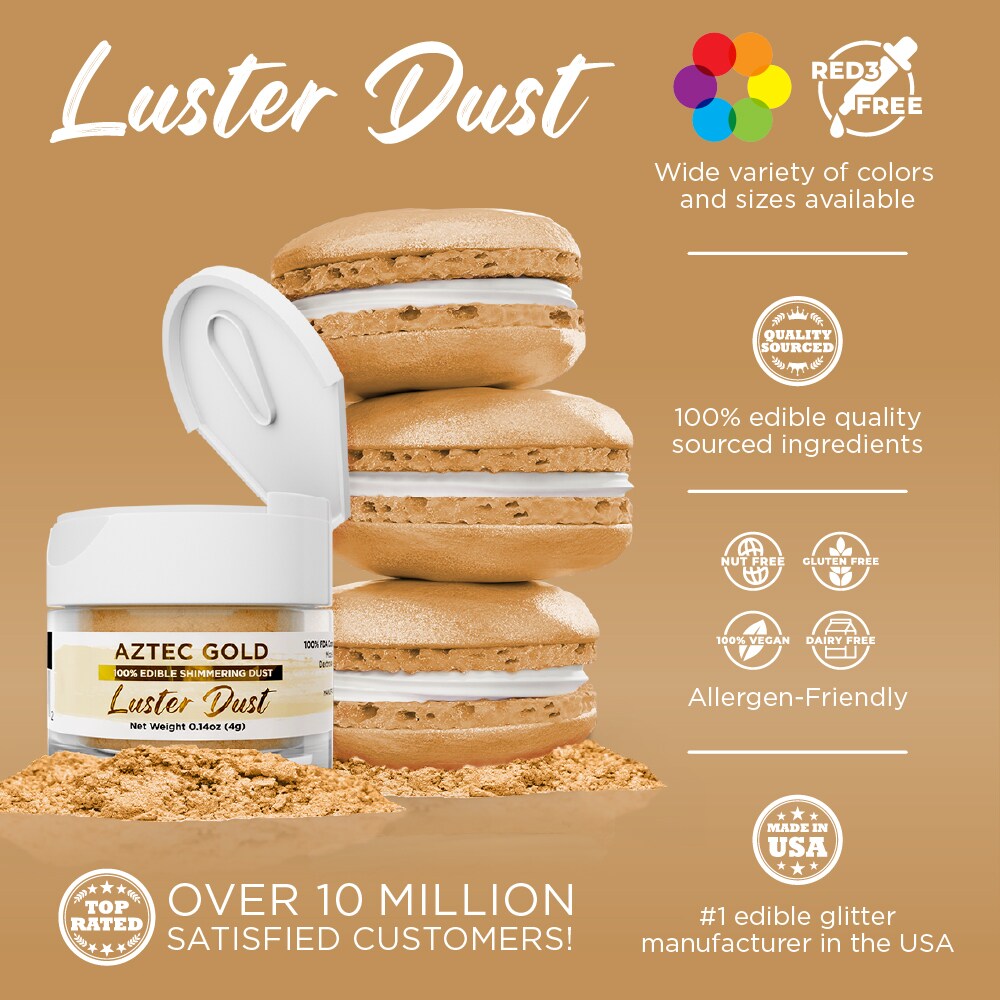 Bakell - Aztec Gold Luster Dust (4g, 1x Jar) Edible Vegan Dust &#x26; Paint for Baking, Desserts and Beverages
