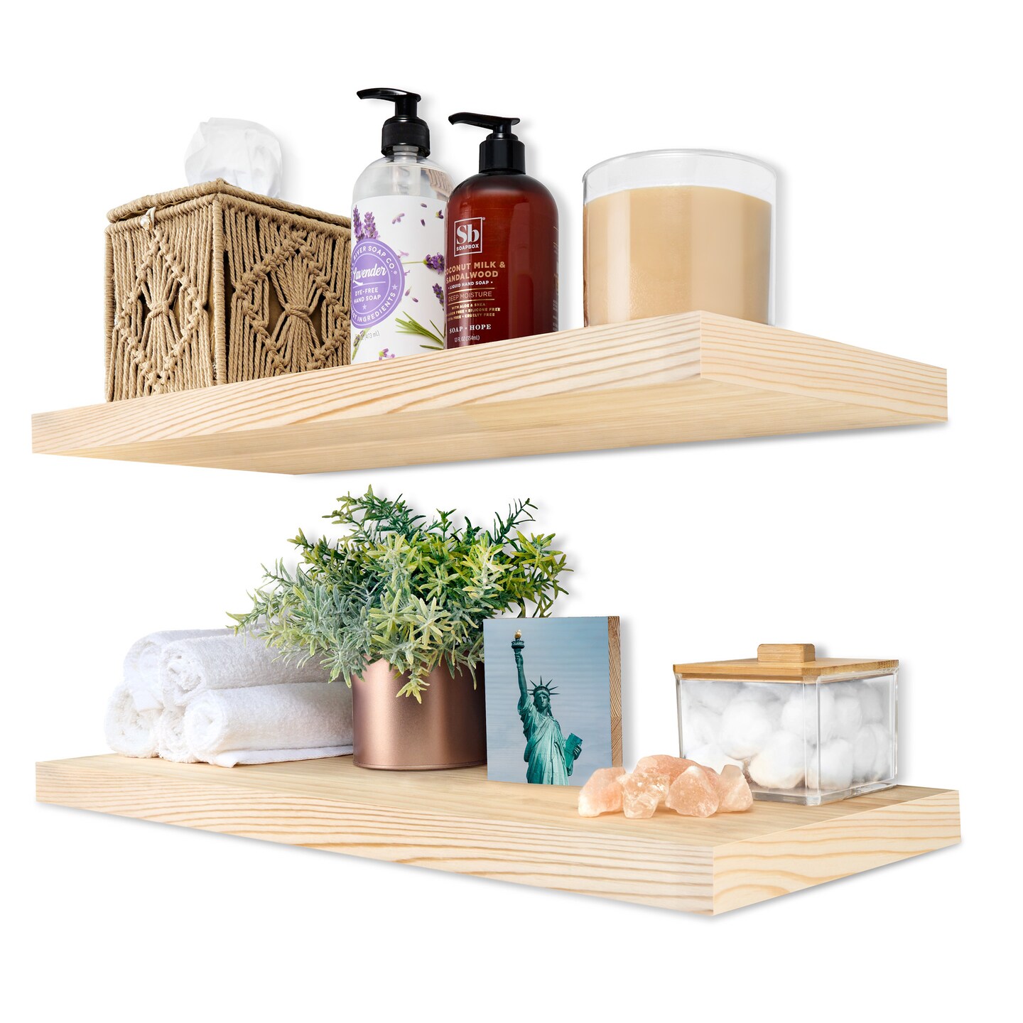 Sorbus Wood Floating Shelves for Wall - 24” Solid Wood Wall Shelves for Bathroom Decor, Books, Bedroom & Living Room - Set of 2 Black Wall Mounted Kitchen Shelves - Durable 100% Premium Solid Pine