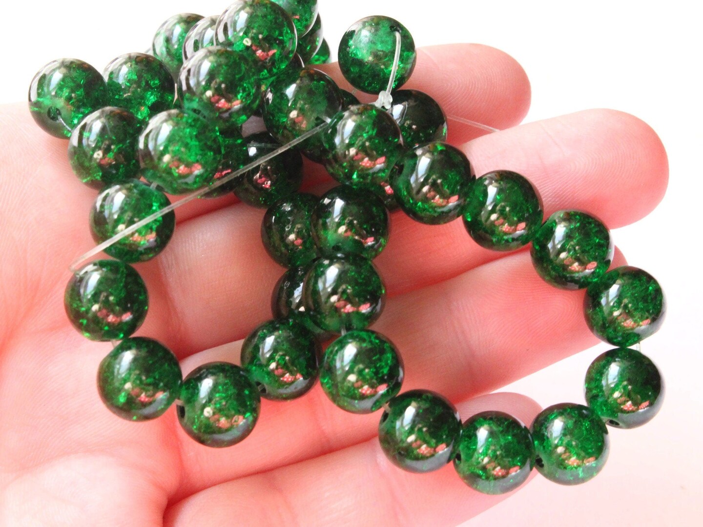 10mm Green Crackle Glass Round Beads