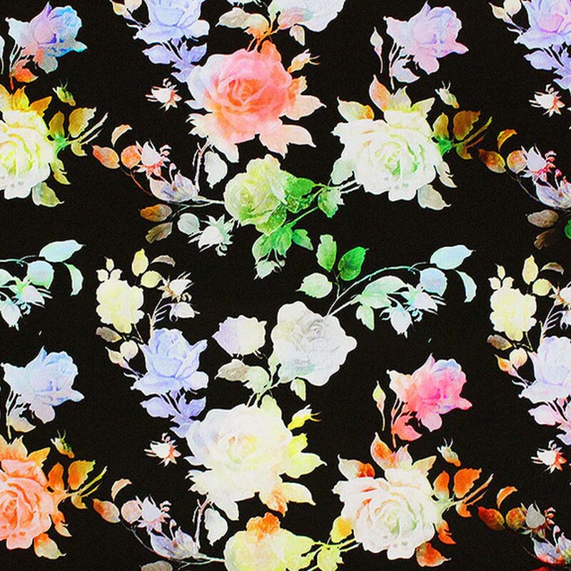 Watercolor Tie Dye Roses Printed Spandex Fabric
