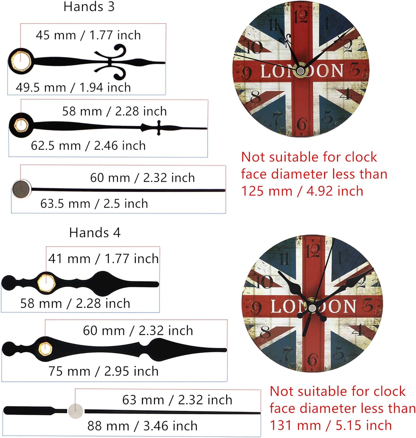 2-Pack Quartz Clock Movement Kit with 4 Pairs of Silent Sweep Hands – 13.5mm Shaft DIY Clock Repair & Replacement Parts with Metal Hooks