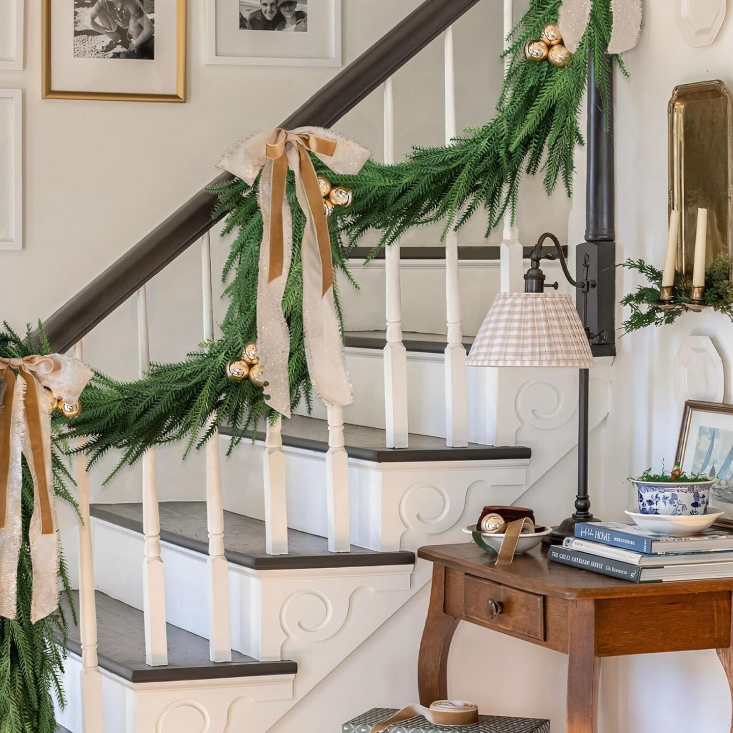 Christmas Decorations - 6 Ft Realistic Norfolk Pine Garland - Artificial Pine Greenery Garlands for Mantle Fireplace Stairs Railing Table Indoor Outdoor Front Door Porch Home Decor