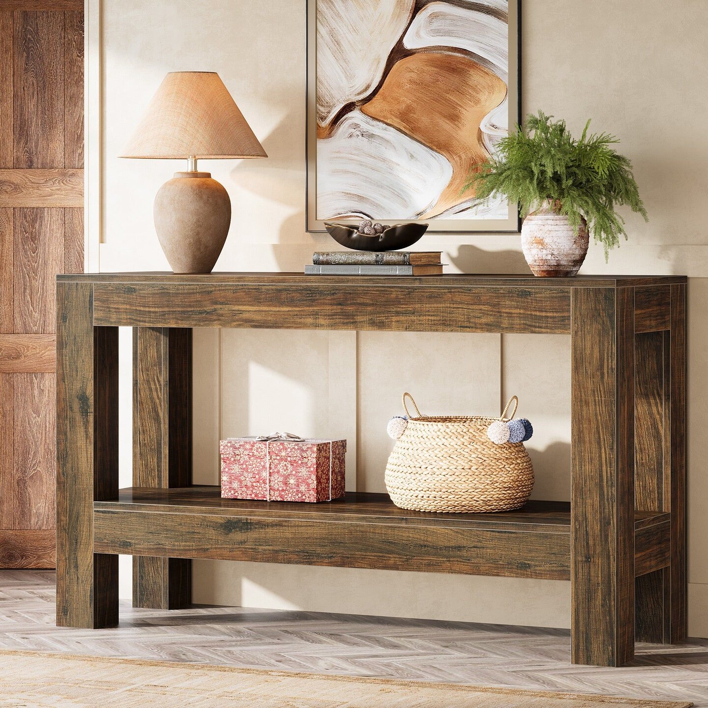 63 Inch 2-Tier Farmhouse Sofa Table – Entryway Console