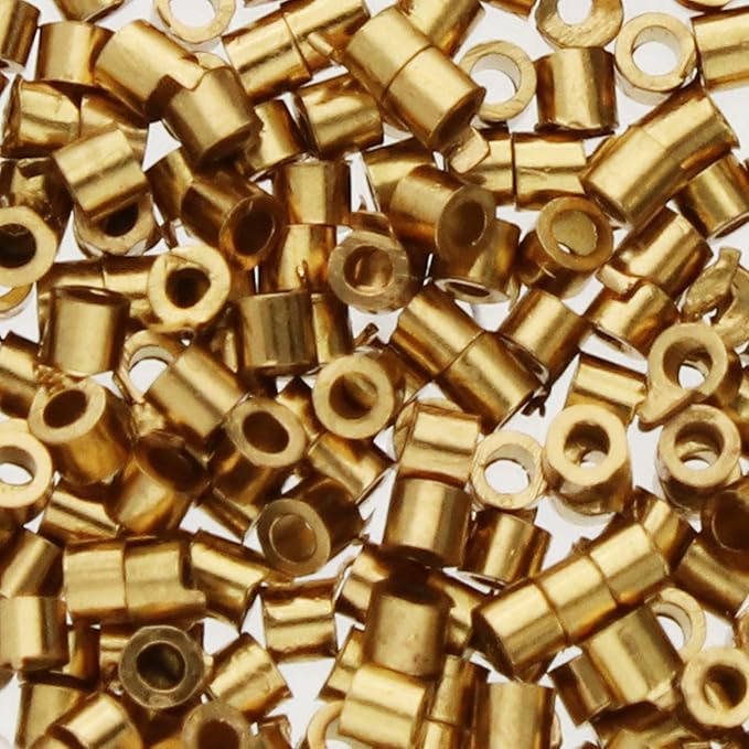 The Beadsmith Tube Crimp Beads, Gold Color, Uniform Cylindrical Shape, No Sharp Edges, Designed to Secure the Ends of Jewelry Stringing Wires and Cables