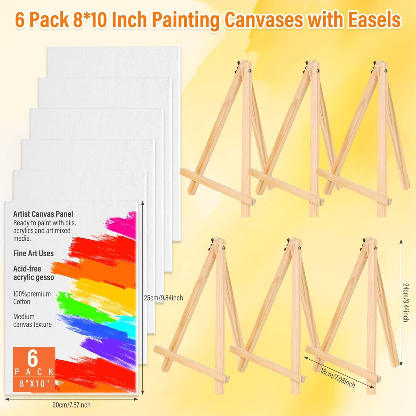 6 Pack 8 x 10 Inch - Canvas Boards with Easel for Painting Canvas Panels(white)